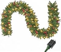 Vista 9 de Joiedomi - Guirnalda de Navidad de 9 pies preiluminada con 50 luces de cadena, cerdas, conos de pino, bayas de acebo para decoraciones de invierno