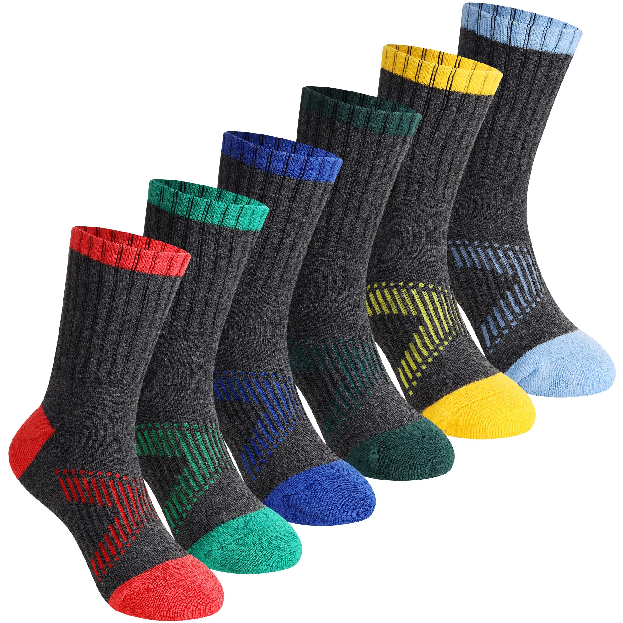 SeeyANKids Socks Boys Crew Athletic Half Cushioned Cotton Sport Running Arch Support Breathable Socks 6 Pairs