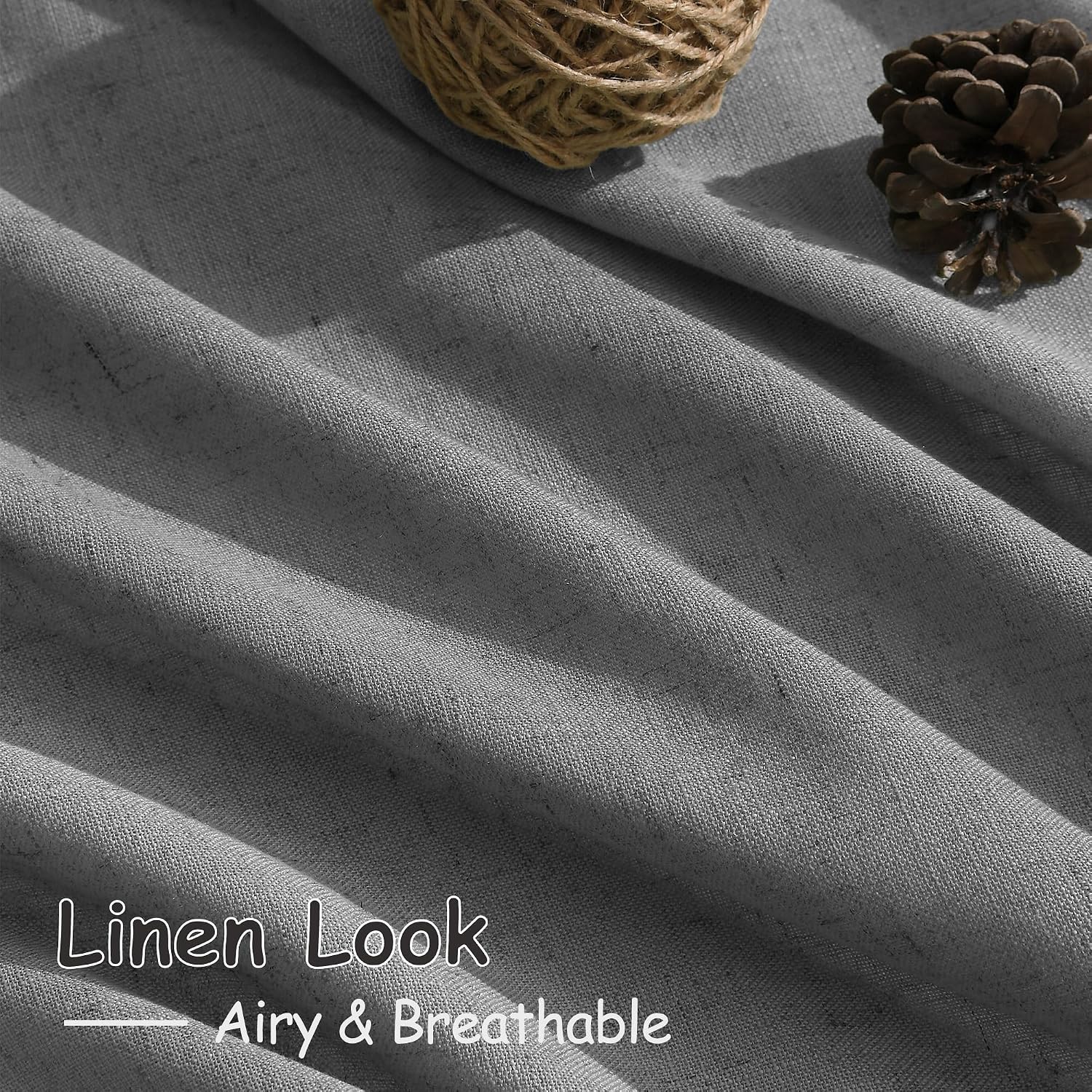 Dark Grey Linen Curtains 84 Inches Long for Bedroom Rod Pocket Back Tab Light Filtering Privacy Semi Sheer Curtain Farmhouse Decor Cotton Textured Drapes for Living Room 2 Panels Set 52x84 Inch thumbnail