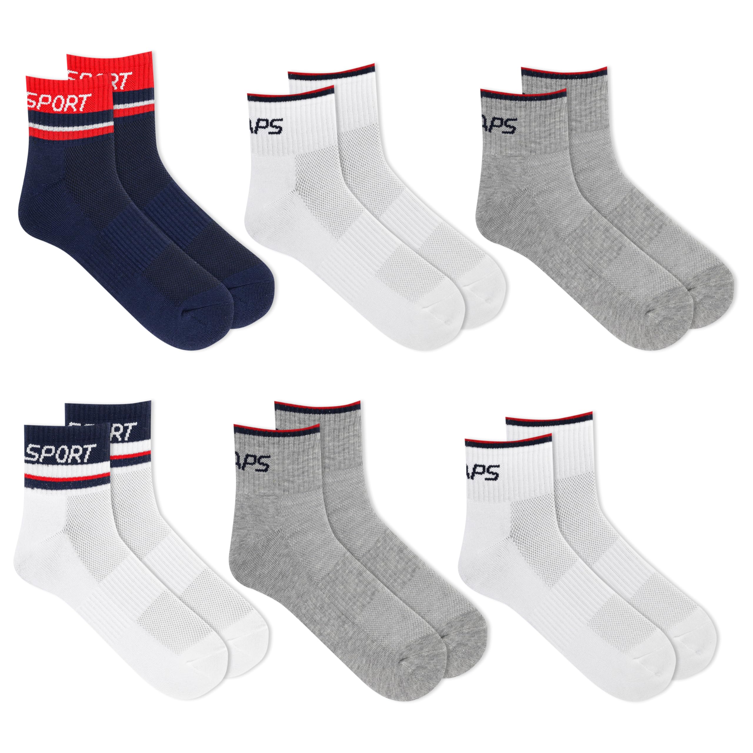 Chaps Men's Athletic Cushioned Performance Ankle Socks - 6 Pairs - Breathable Mesh
