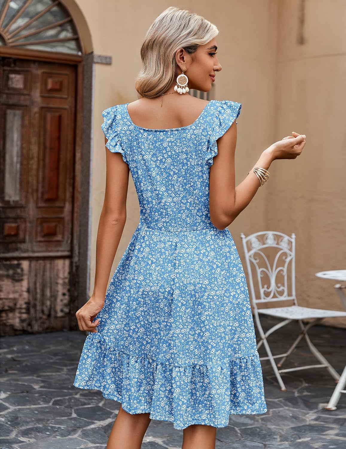 Zeagoo Womens Summer Dress Casual Ruffle Tiered Floral Square Neck Sundresses Beach Boho Mini A-line Dress 2025 with Pockets - Image 6