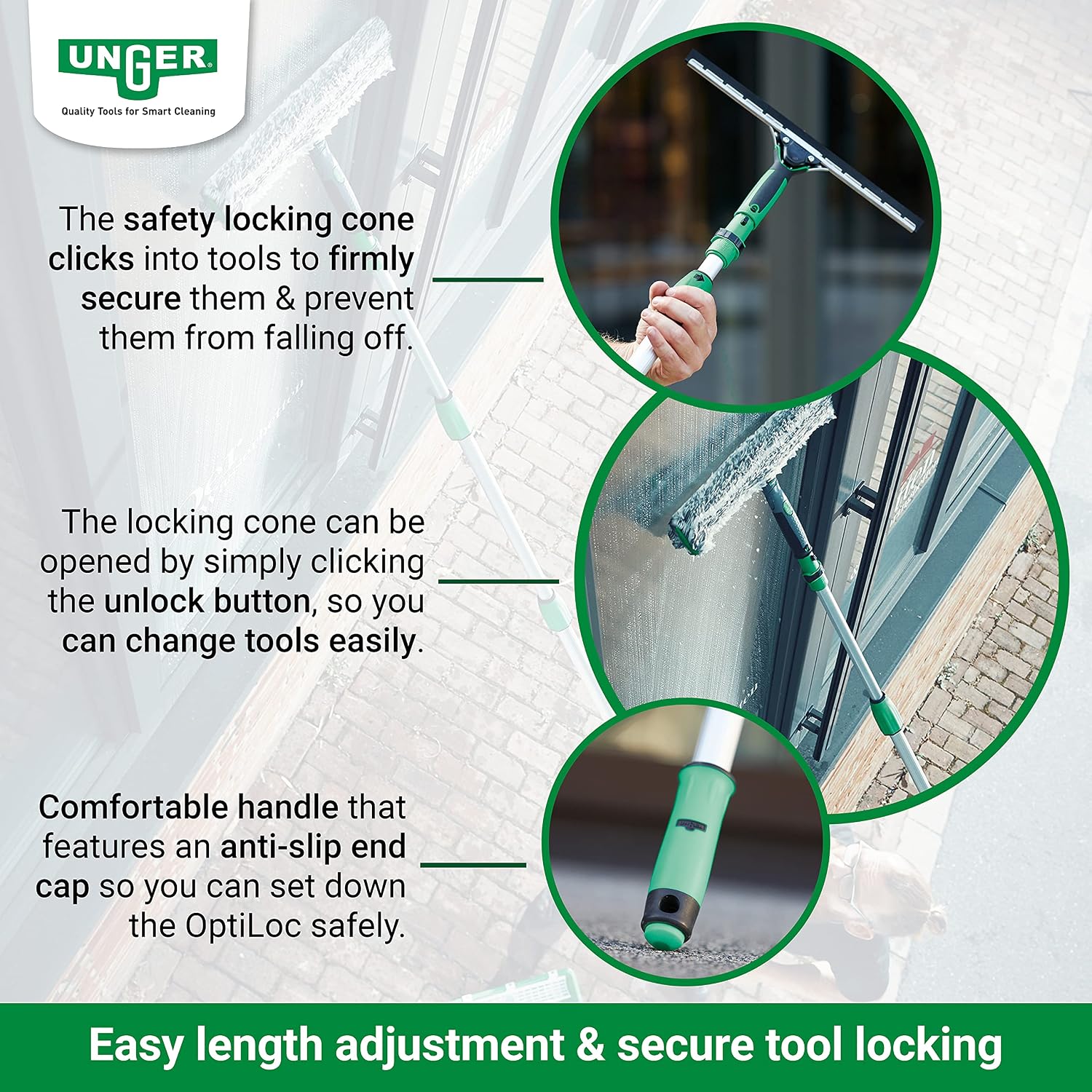 Unger ED450 OptiLoc Telescopic Window Cleaning Pole/Multi-Use Extension Pole, 4.5m, 3 Section - Image 3
