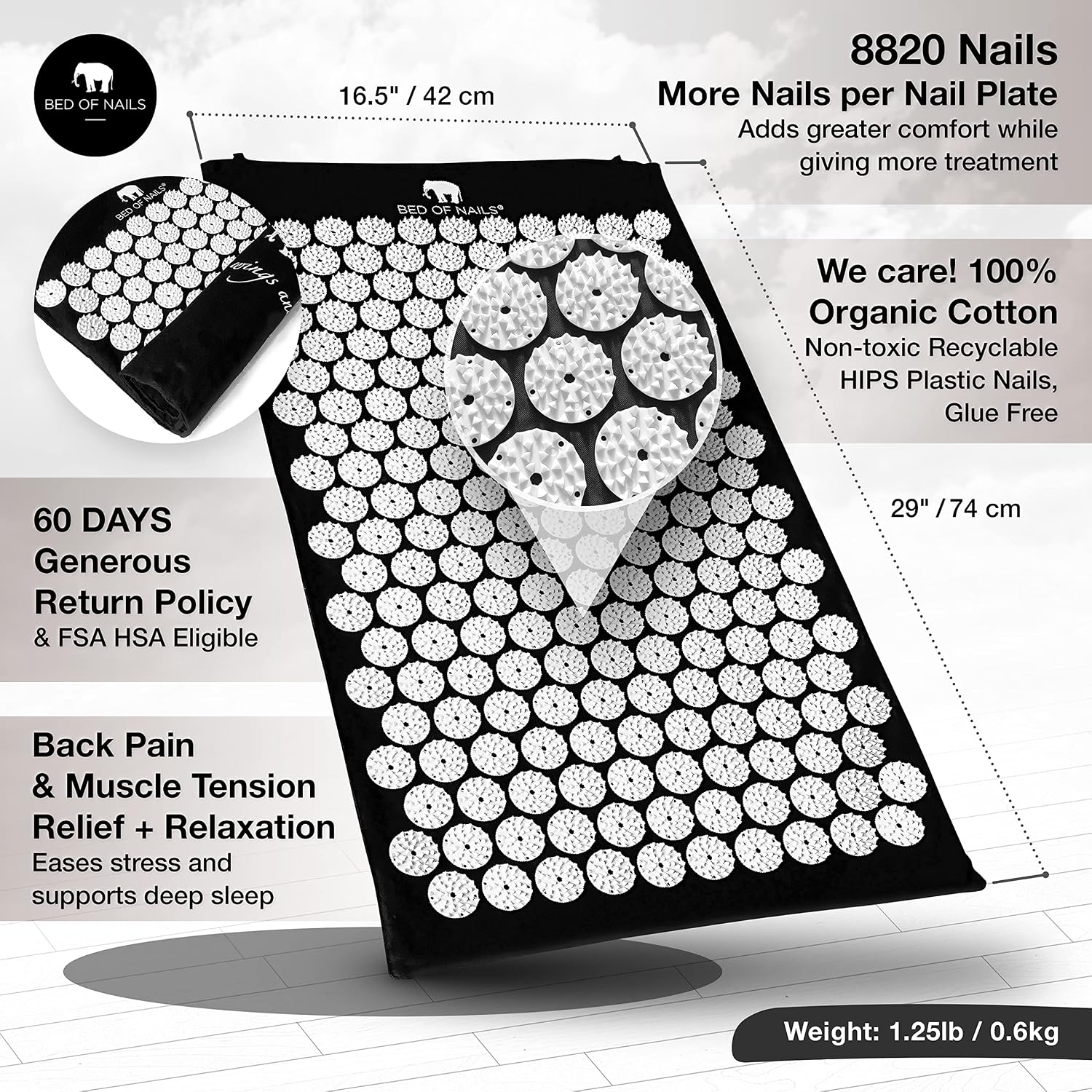 BED OF NAILS The Comfortable Original Acupressure Mat Travel Mat with 8,820 Nails - Image 4