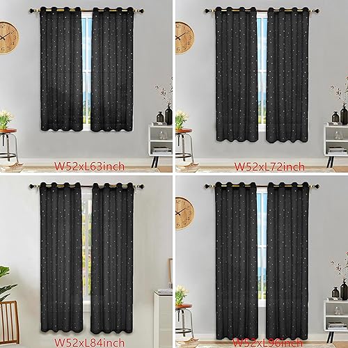 Miniatura 6 de Eimilaly Cortinas traslúcidas con estrellas que brillan en la oscuridad, cortinas traslúcidas de perforación de metal de 96 pulgadas de largo, toldo
