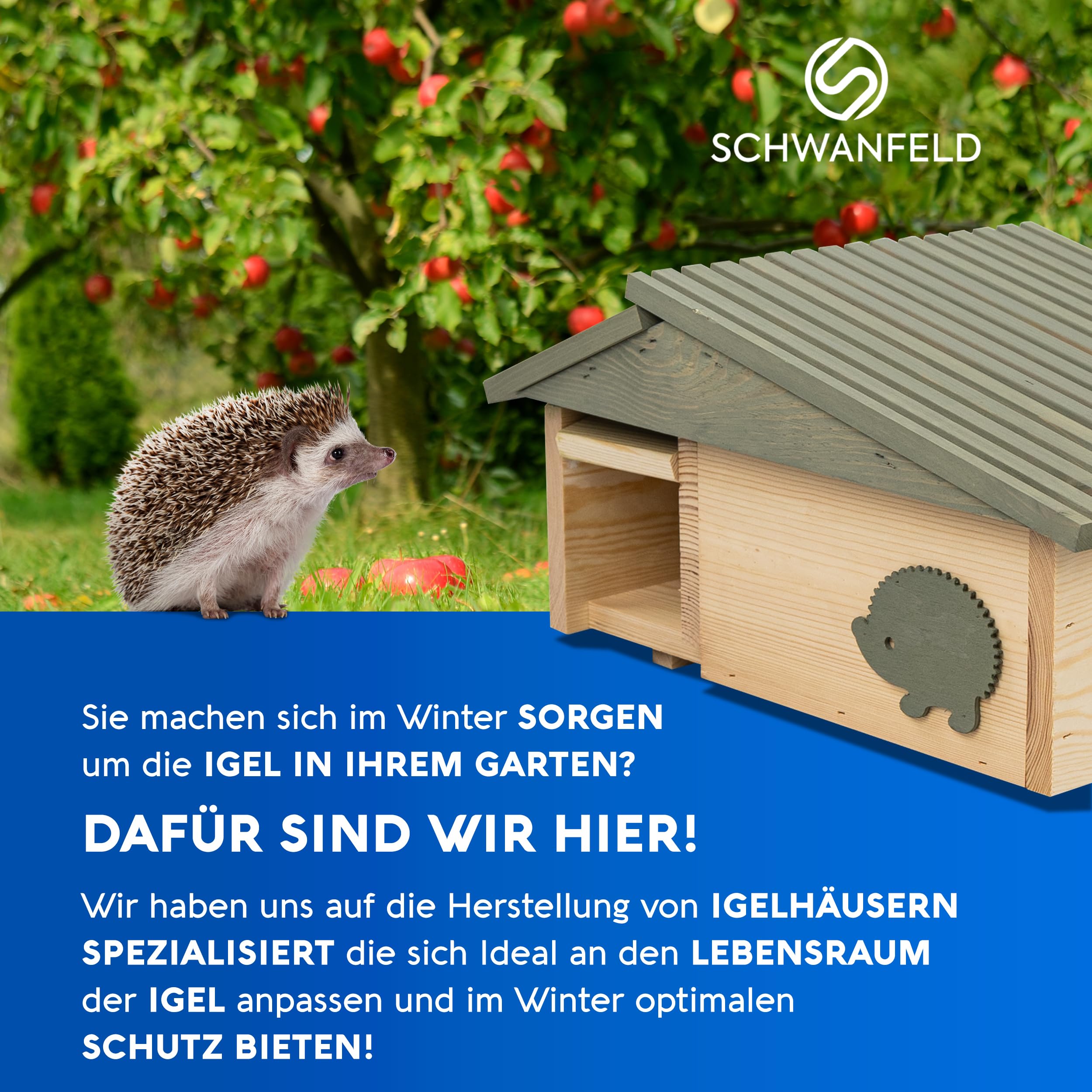 SCHWANFELD® XXL Igelhaus Winterfest mit Boden [SCHÜTZT VOR FRESSFEINDEN] - Igelhaus mit Rattenklappe - Premium Igelfutterhaus mit Labyrinth Eingang - Hochwertige Igelhäuser Igel Haus - Igel Schlafhaus