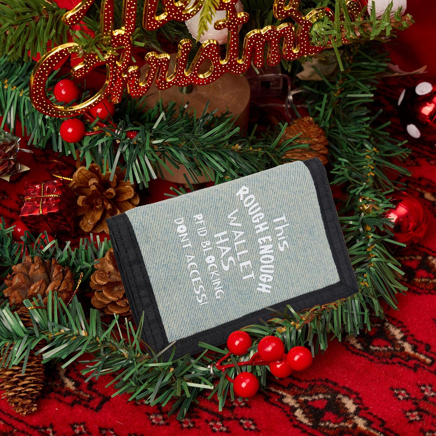 Rough Enough Kids Wallet for Boys Teens RFID Blocking Wallet with Lanyard Keychain Letter Print Blue Green Vintage Denim Canvas for Travel Outdoor Activities - Image 8