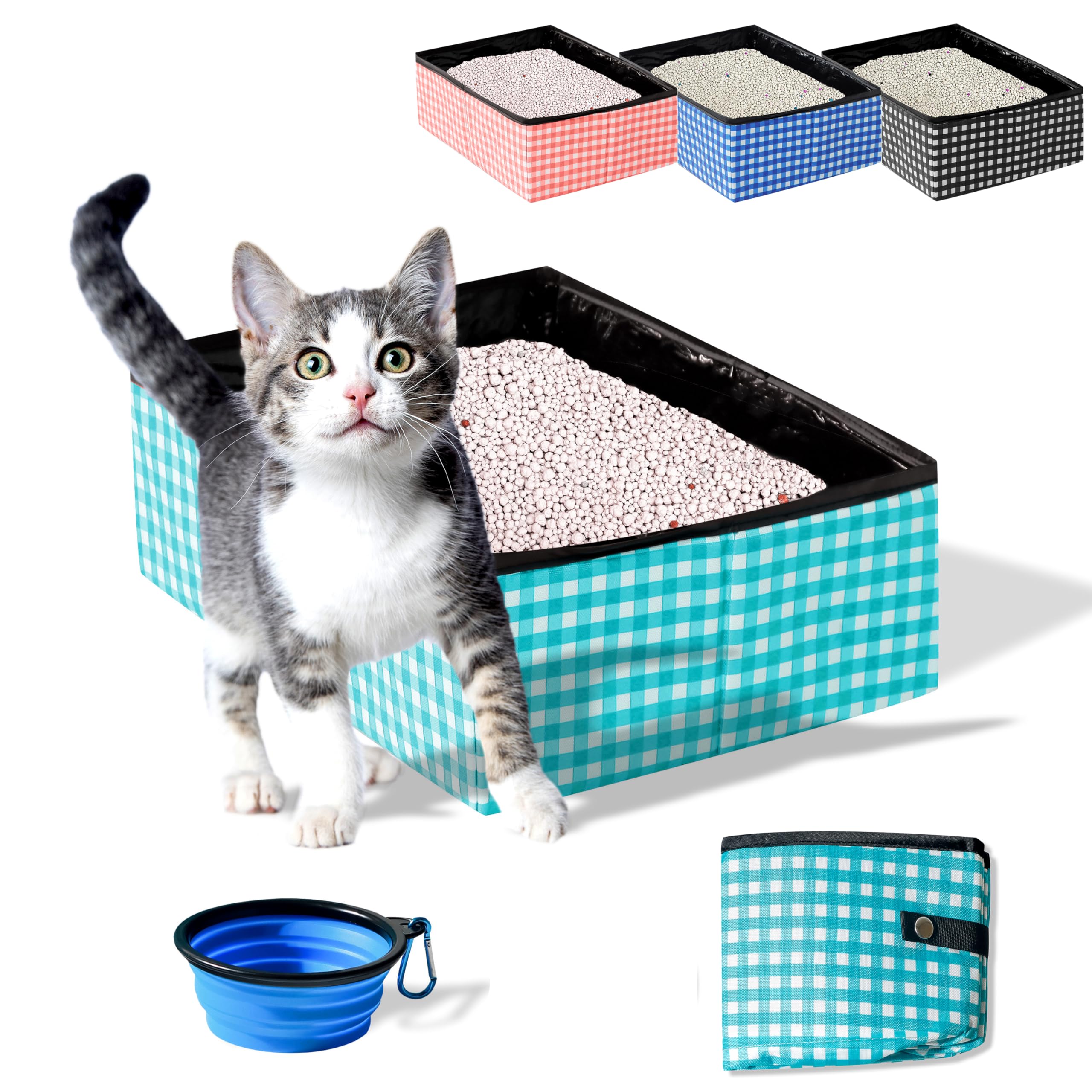 Pet Fit For Life Collapsible Portable Cat Litter Box (16"x12"x5") - Foldable and Packable Travel Litter Box for Cats - Includes Bonus Water Bowl - Teal (B0BS77CBRL) Amazon Price History, Amazon Price Tracker