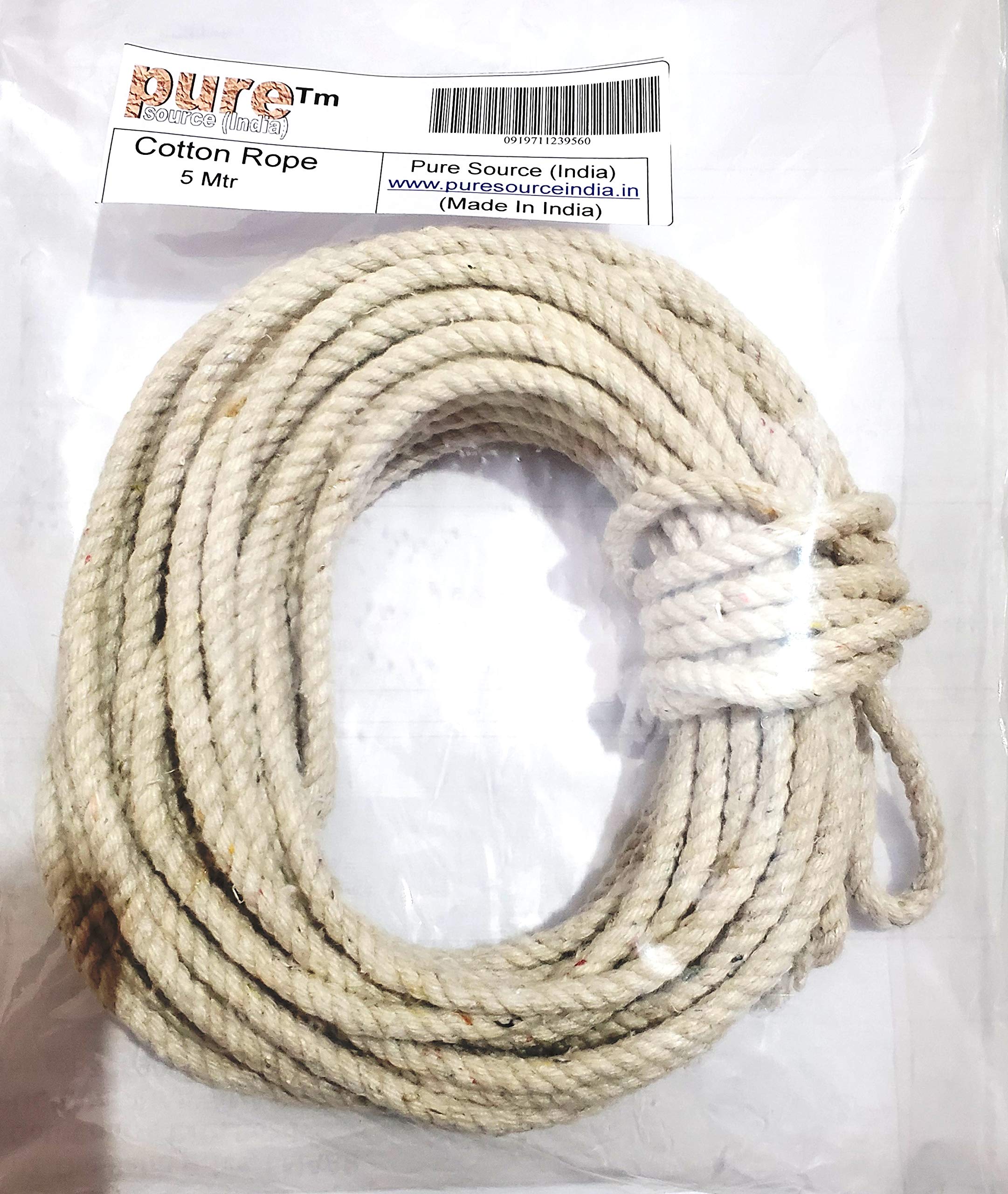 Pure Source India Cloth Line Cotton Rope Braided, for Drying Clothes, 5 Mtr (Natural White) 1