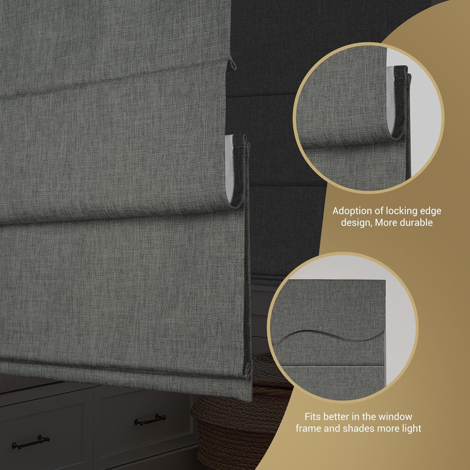 Top Down Bottom Up Roman Shades for Window,Cordless Blackout Room Darkening Fabric Roman Shades,Thermal Insulation Custom Blinds for Living Room Loft,Gray,Customizable