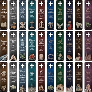 120 PCS Bible Bookmarks, 30 Designs with Hollow Cross Double Sided Printing Bookmarks, Christian Motivational Bookmarks for Women, Men, Church, Book Lovers (1.8” x 7.1”)