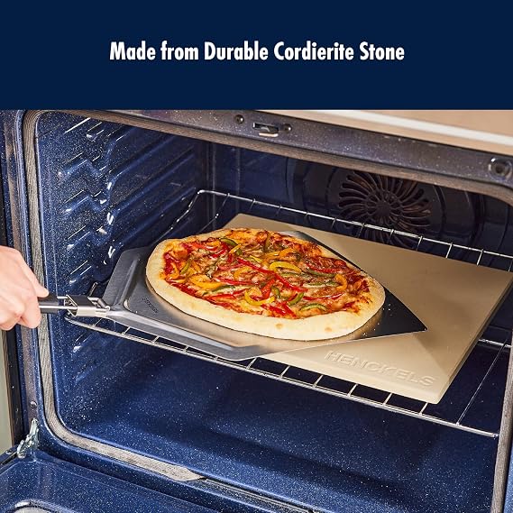 HENCKELS BBQ Pizza Stone for Oven and Grill, Cordierite Baking Stone for Crispy Crust, Heavy Duty Ceramic Stone for Outdoor Pizza Cooking, White