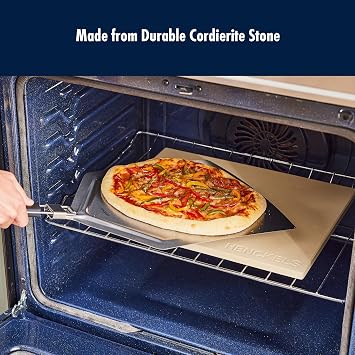 HENCKELS BBQ Pizza Stone for Oven and Grill, Cordierite Baking Stone for Crispy Crust, Heavy Duty Ceramic Stone for Outdoor Pizza Cooking, White
