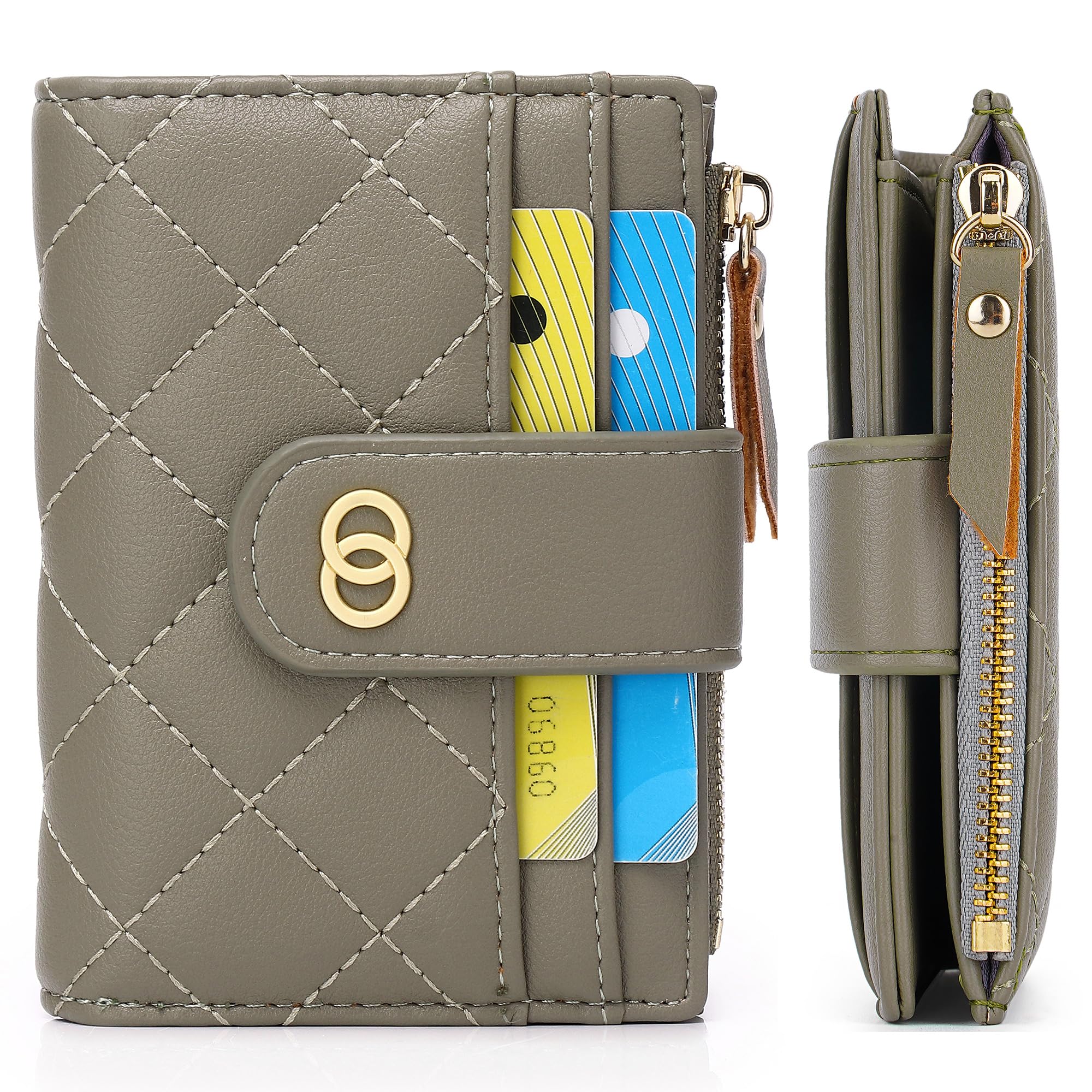 sonluk Small Wallets for Women,Bifold Small Wallets Ladies Card Holder Zipper Coin Pocket Soft Leather Wallet for Women Green