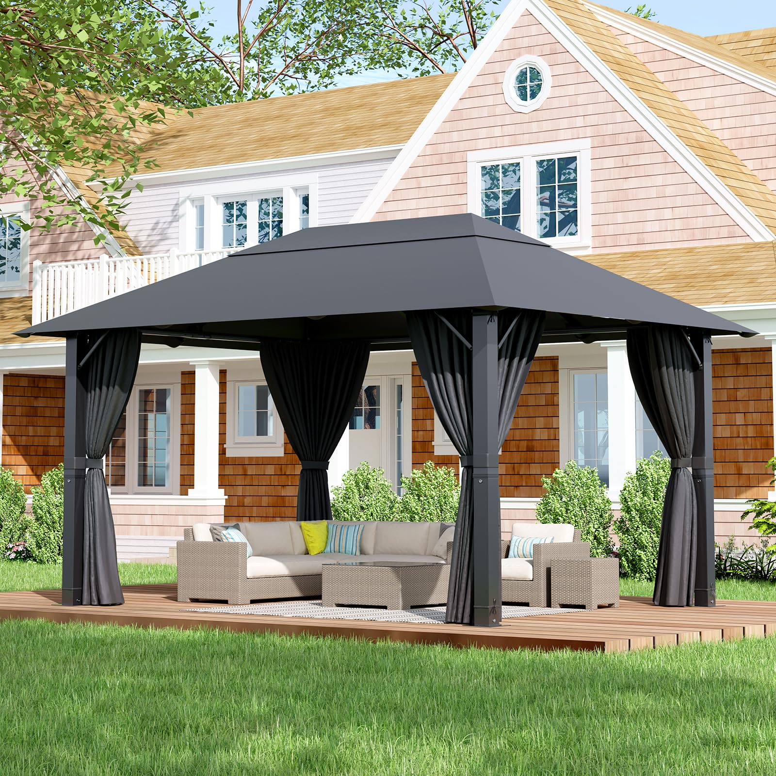 Devoko Tonnelle Aluminium Imperméable,Résistant à l'hiver Tonnelle de Jardin Exterieur Protection UV,Stable Cadre Métallique de Fête pour Les Cours et Les Jardins (3 * 4 Gris)