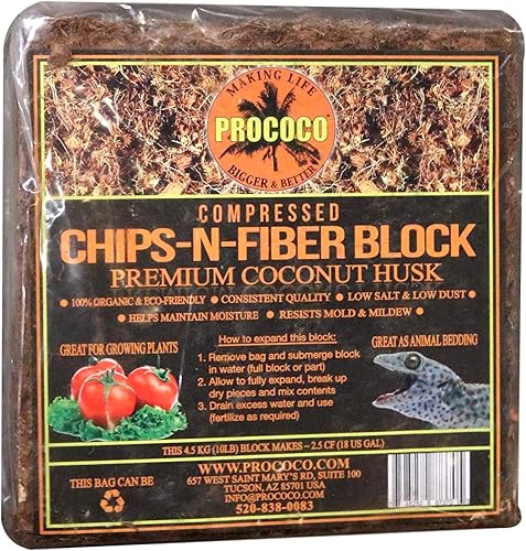 Prococo Chips-N-Fiber Premium Coconut Husk Coconut Husk chips de coco orgánico y fibra hacen 75 cuartos de medio de cultivo de fibra de coco para