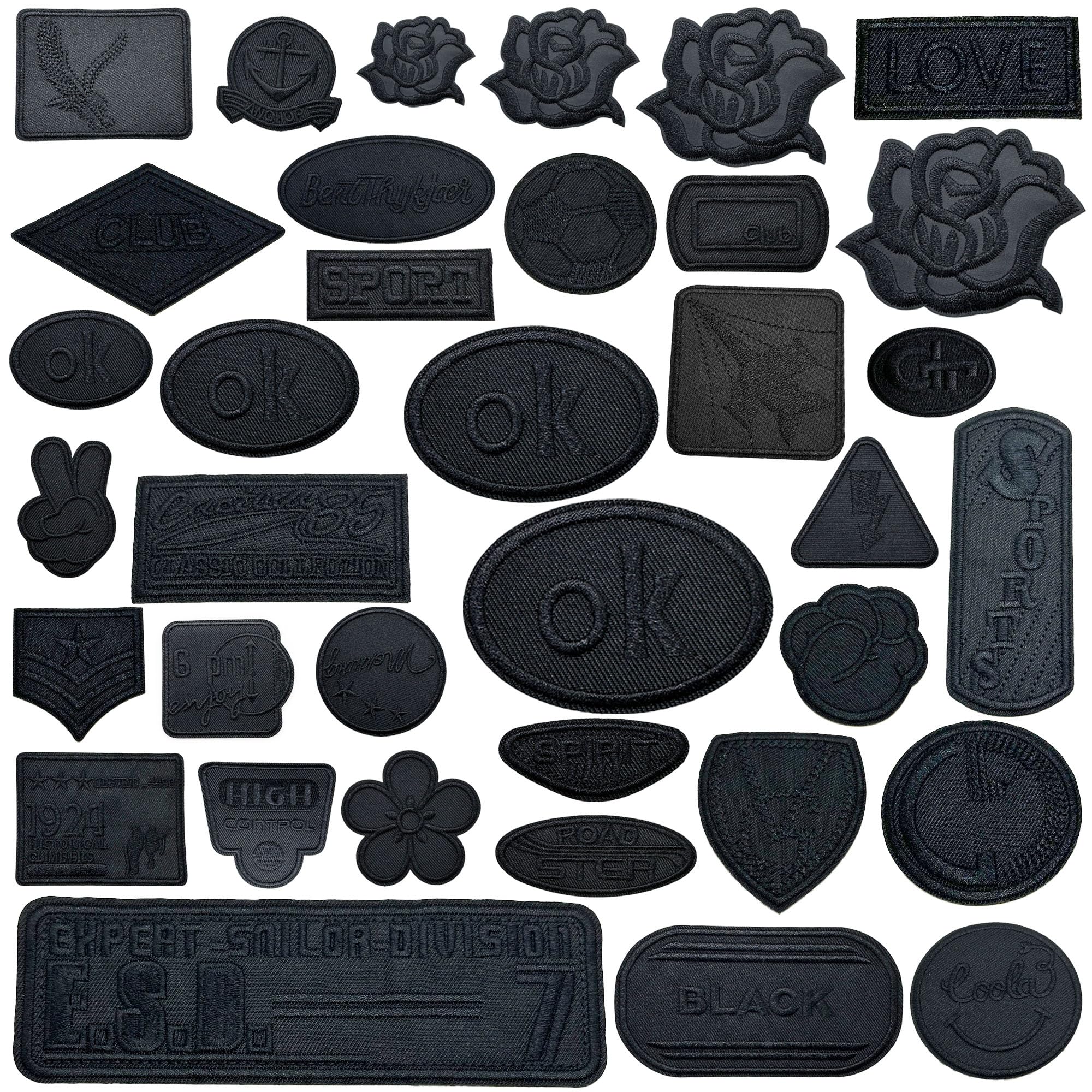 Allazone 36 PCS Repair Patches Self Adhesive Patch, Black Decorative Patches Applique Kit for Craft DIY, Clothing, Hat, Jacket, Backpack