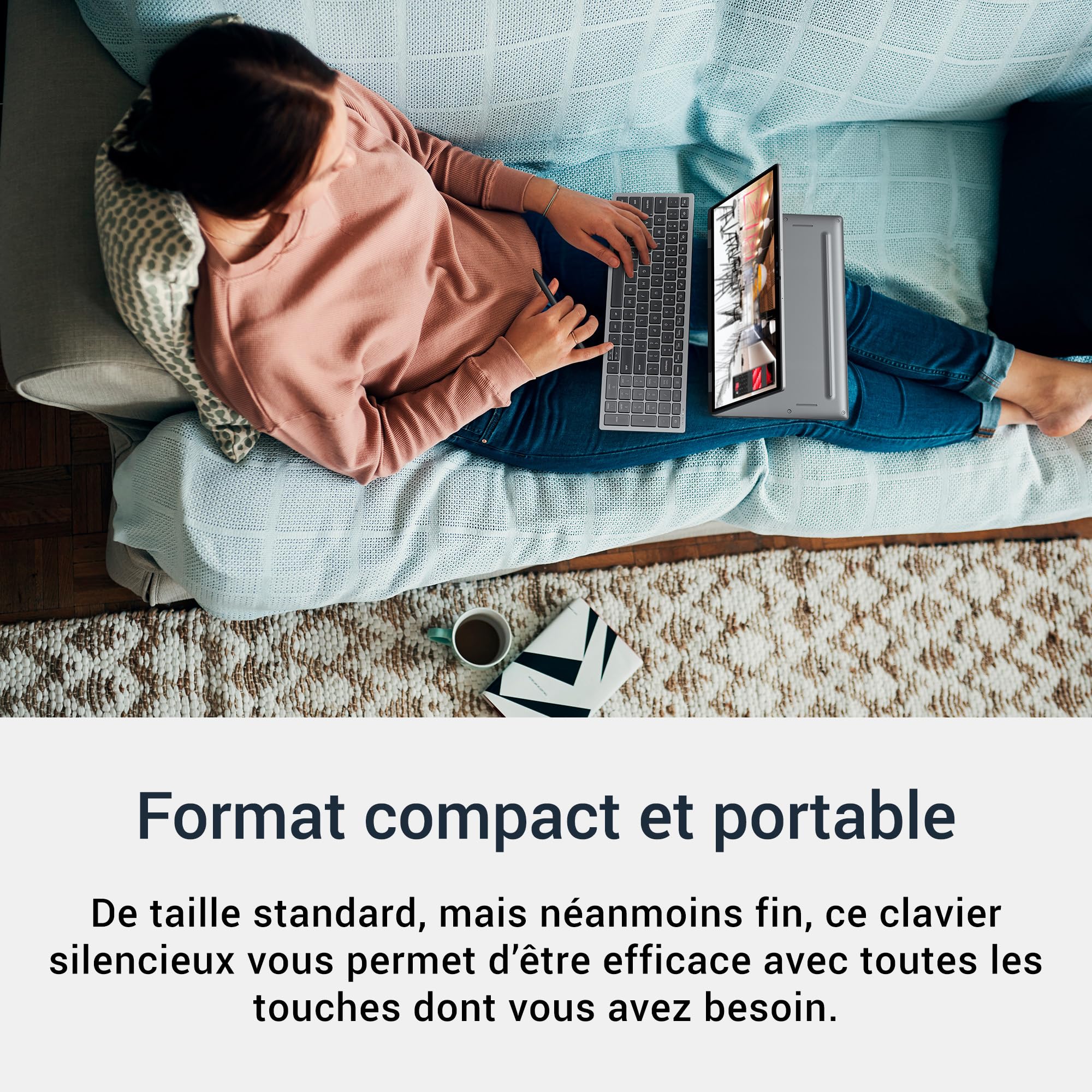 Clavier Compact Dell Pro Plus KB740 – sans Fil, AZERTY Français, Bluetooth 5.0 + 2,4 GHz, Compact, Touches Ciseaux, 36 Mois d’Autonomie, Clavier Silencieux, Gris Titan