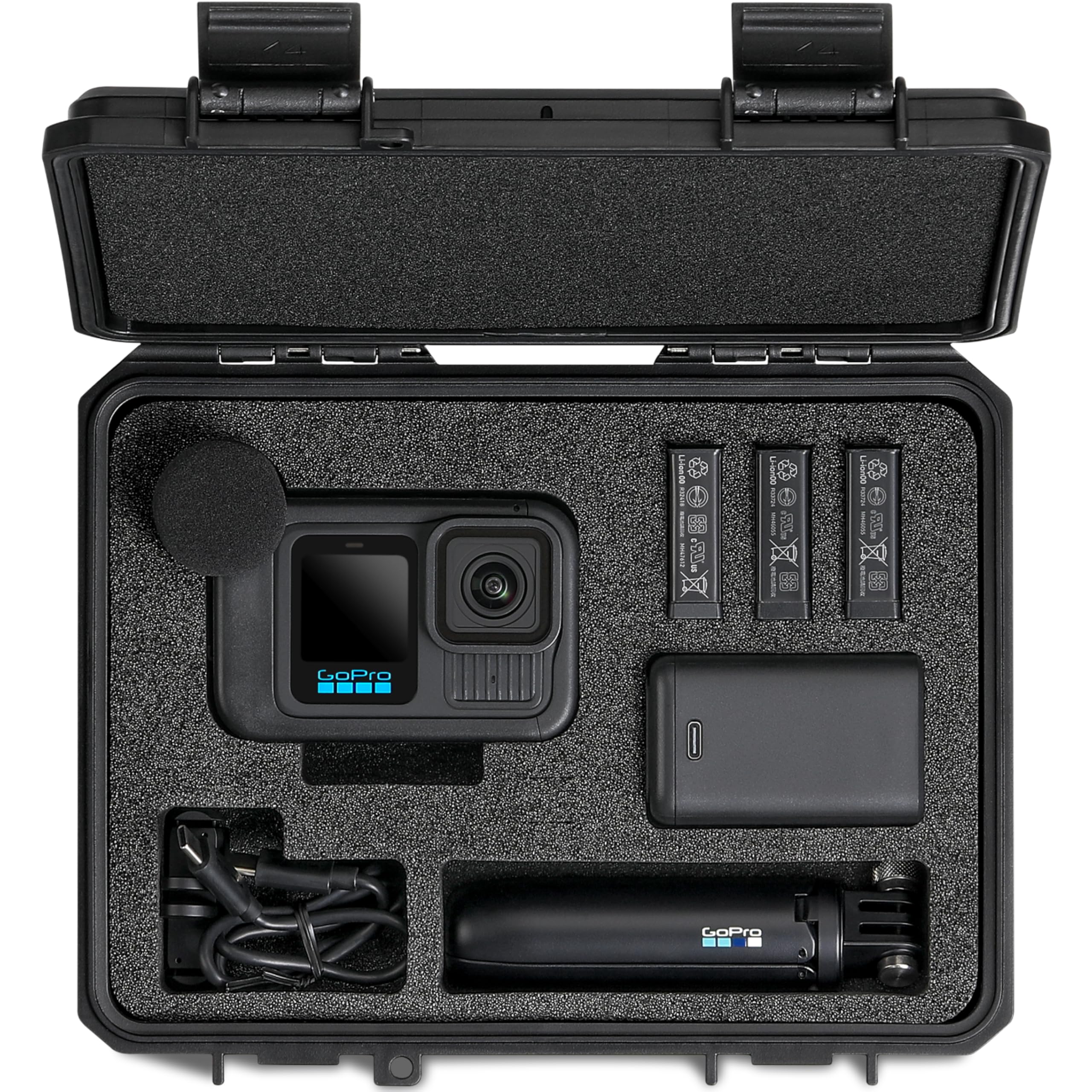 Custodia rigida impermeabile portatile per GoPro HERO 13 accessori per fotocamera, compatibile con GoPro HERO 12/11/10/9 e Dual/MAX Dual Caricabatterie, treppiede, 3 slot per batteria