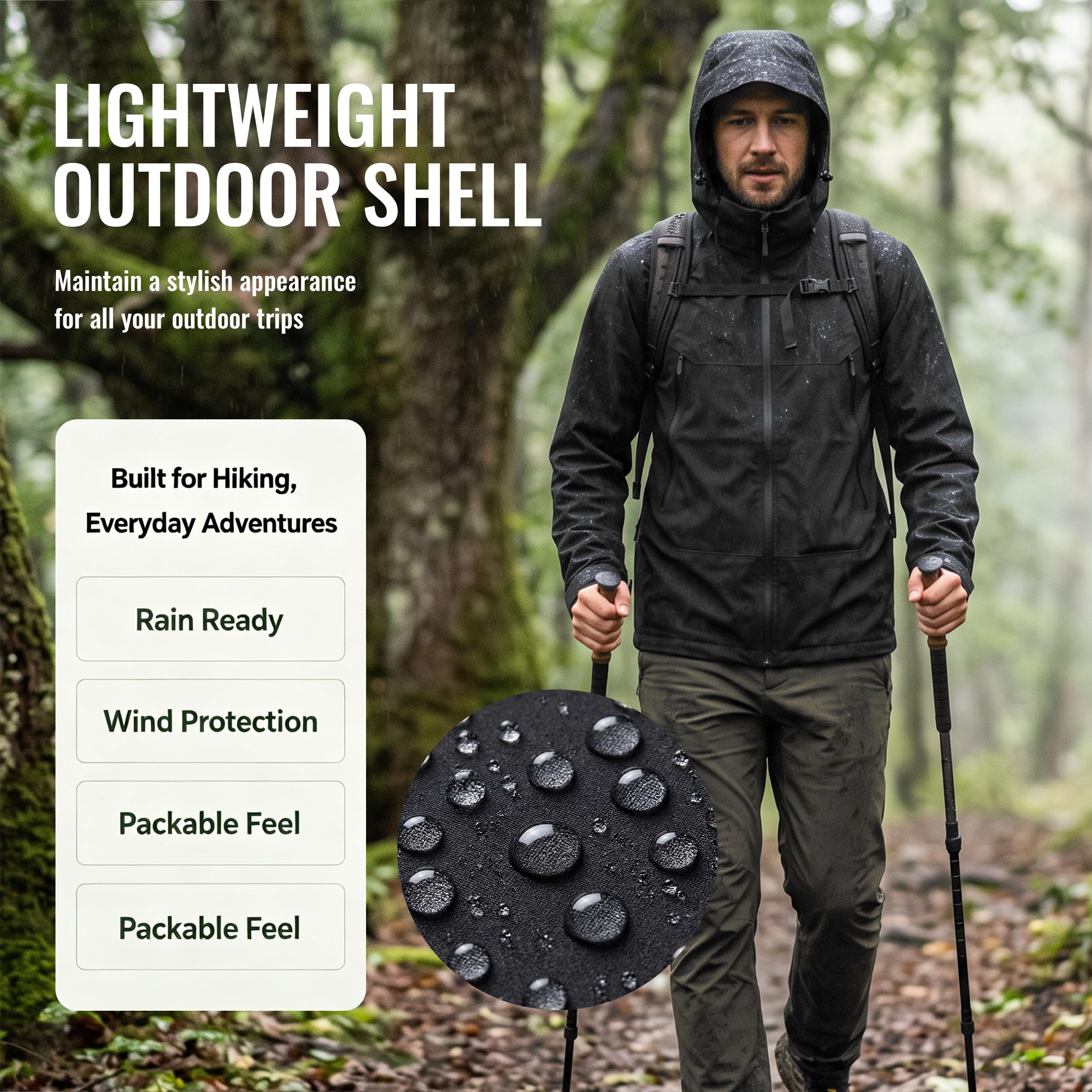 SUKUTU Hommes imperméable veste manteau extérieur imperméable au vent léger randonnée couleur bloqué veste capuchon manteau pluvial