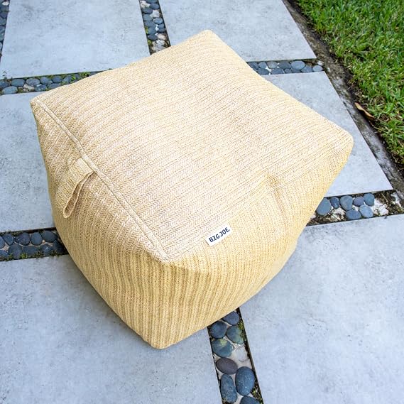 Big Joe Square Ottoman Weatherproof Bean Bag Footrest, Natural Basket Weave, Breathable Weather Resistant Fabric, 2 feet