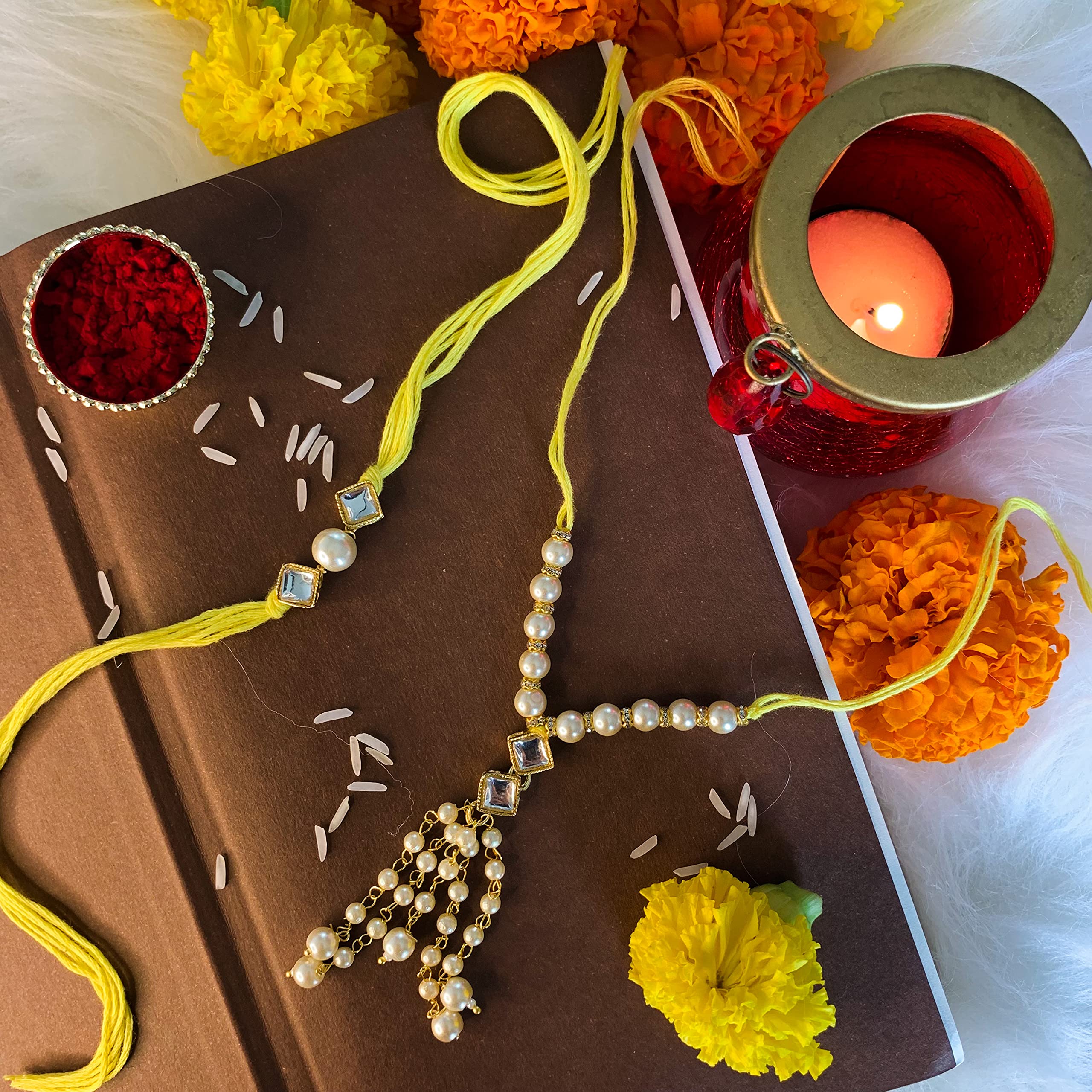 Ethnic Pearl Kundan Lumba Rakhi Combo Set for Rakshabhandan Special