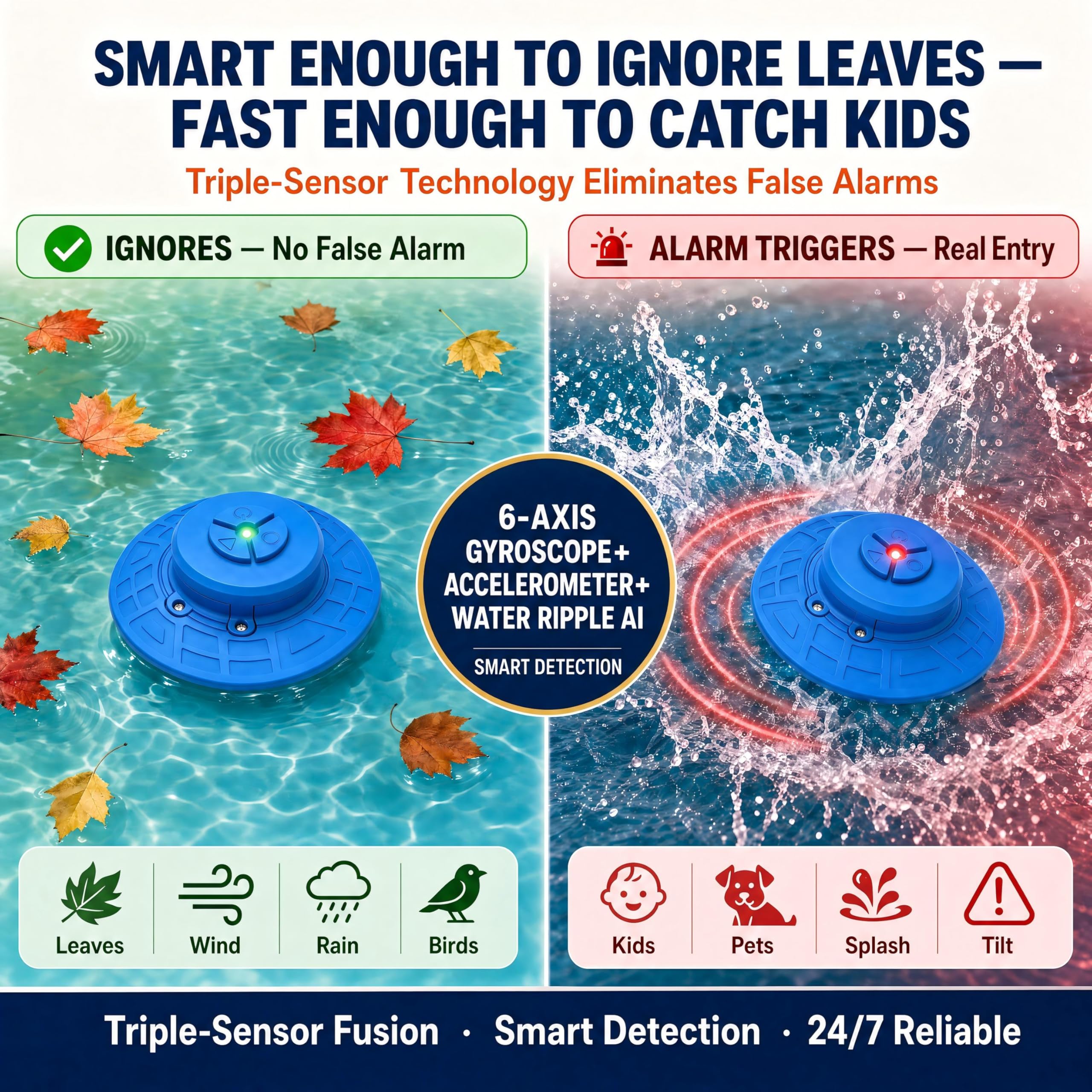 Alarma de piscina para piscinas enterradas y sobre el suelo con receptor interior remoto, alarma de seguridad flotante, sensibilidad ajustable, apagado y encendido automático, protección para niños y