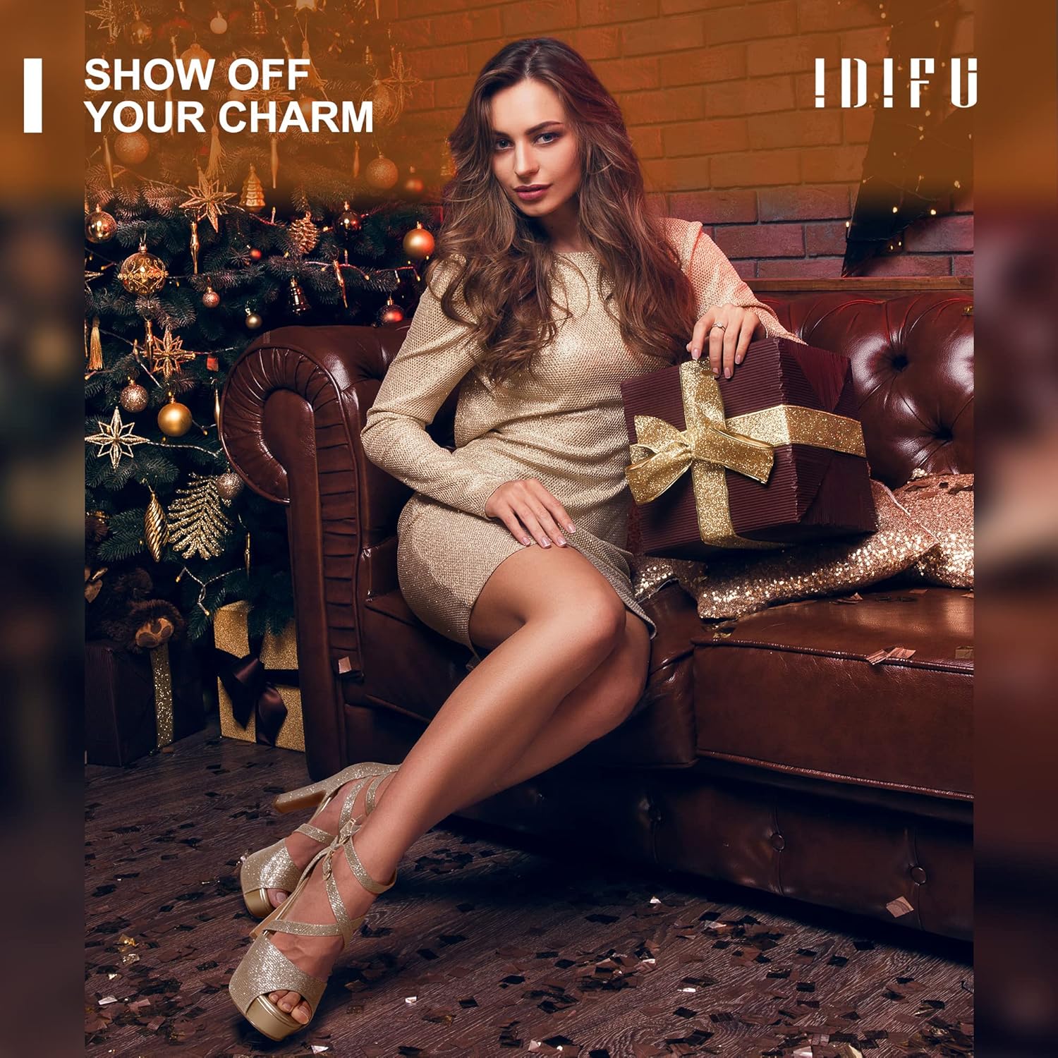 IDIFU Women's IN5 Charcy Crisscross Strappy Platform High Chunky Heels Peep Toe Pump Party Heeled Sandals 6.5 Gold