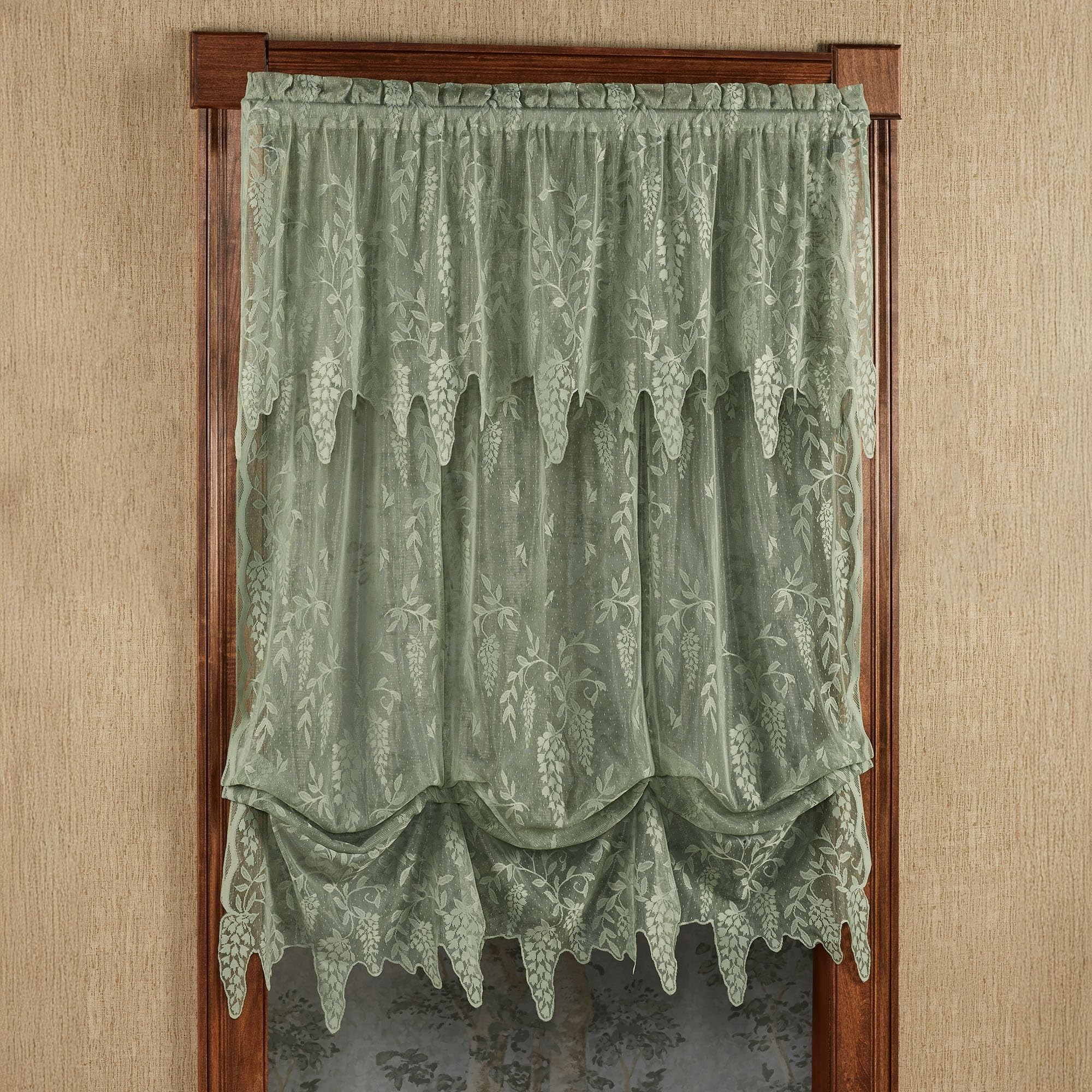 Luxury Sheer Polyester Wisteria Arbor Floral Lace Window Treatment | 2 Piece Set Balloon Shade, Insert Valance | Classic | Sage | Elegance Charm | Rod Pocket Curtains | Machine wash | Light Filtering