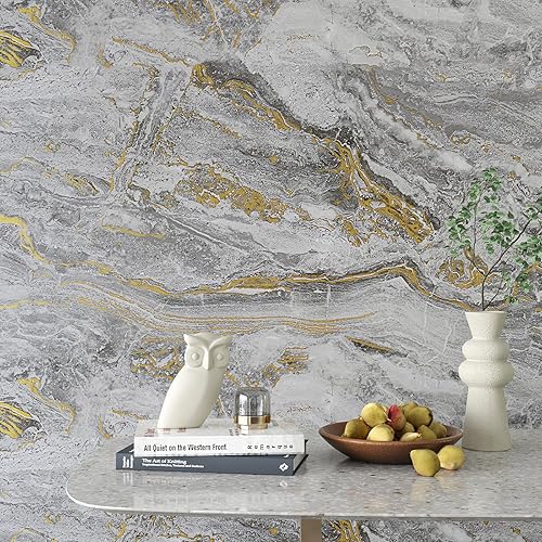 Miniatura 6 de VEELIKE Papel adhesivo de mármol gris dorado mate para encimeras, papel tapiz de mármol líquido impermeable, para despegar y pegar encimeras para