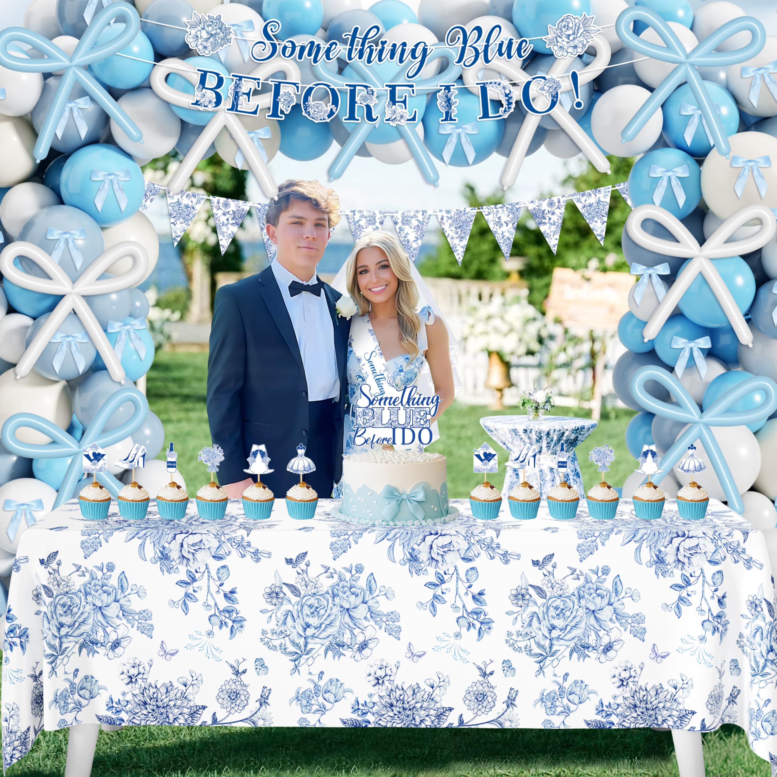 Amazon.com: Something Blue Before I Do Bridal Shower Decorations,127 PCS Blue  Bachelorette Party Decorations with Coquette Bow Balloon Arch Kit Floral  Backdrop Tablecloth Banner Garland Cake Topper Veil : Home & Kitchen