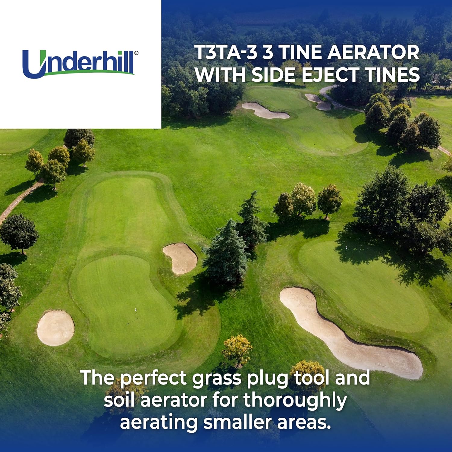 Underhill 3 Tine Lawn Aerator Core Aeration Tool, Manual Spike Plugger Dethatcher for Turf and Grass Dethatching, Non-Clogging, T3TA-3