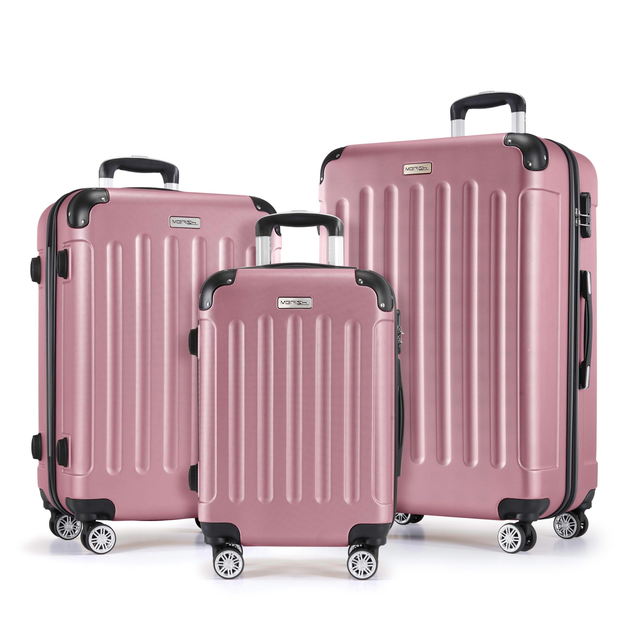 MERISH Reisekoffer Kofferset Hartschale 3tlg. Zwillingsrollen 9 Farben Rose