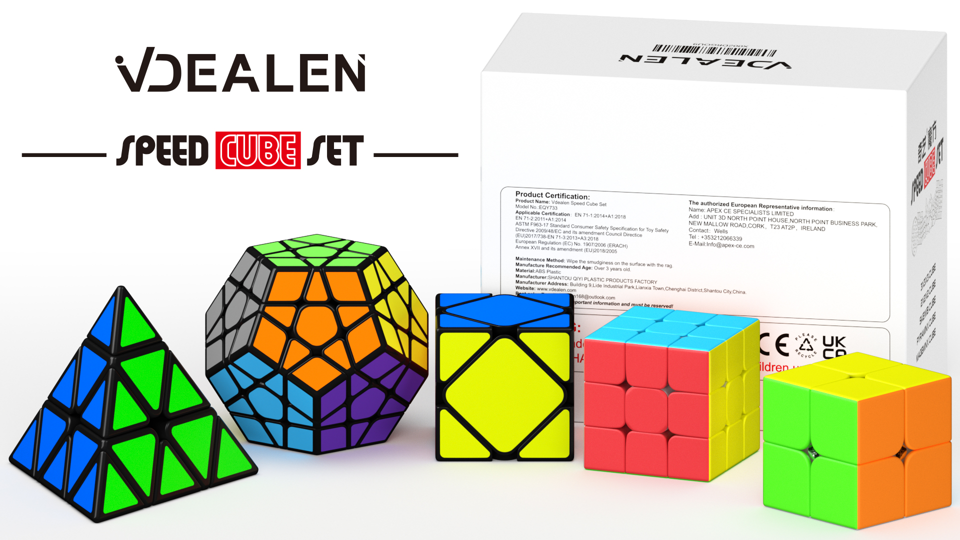 Set 5 Cubes De Vitesse – 2x2, 4x4, Pyramide, Mirror, Megaminx – ABS Lisse – Antipop – Cadeau Ado Adulte