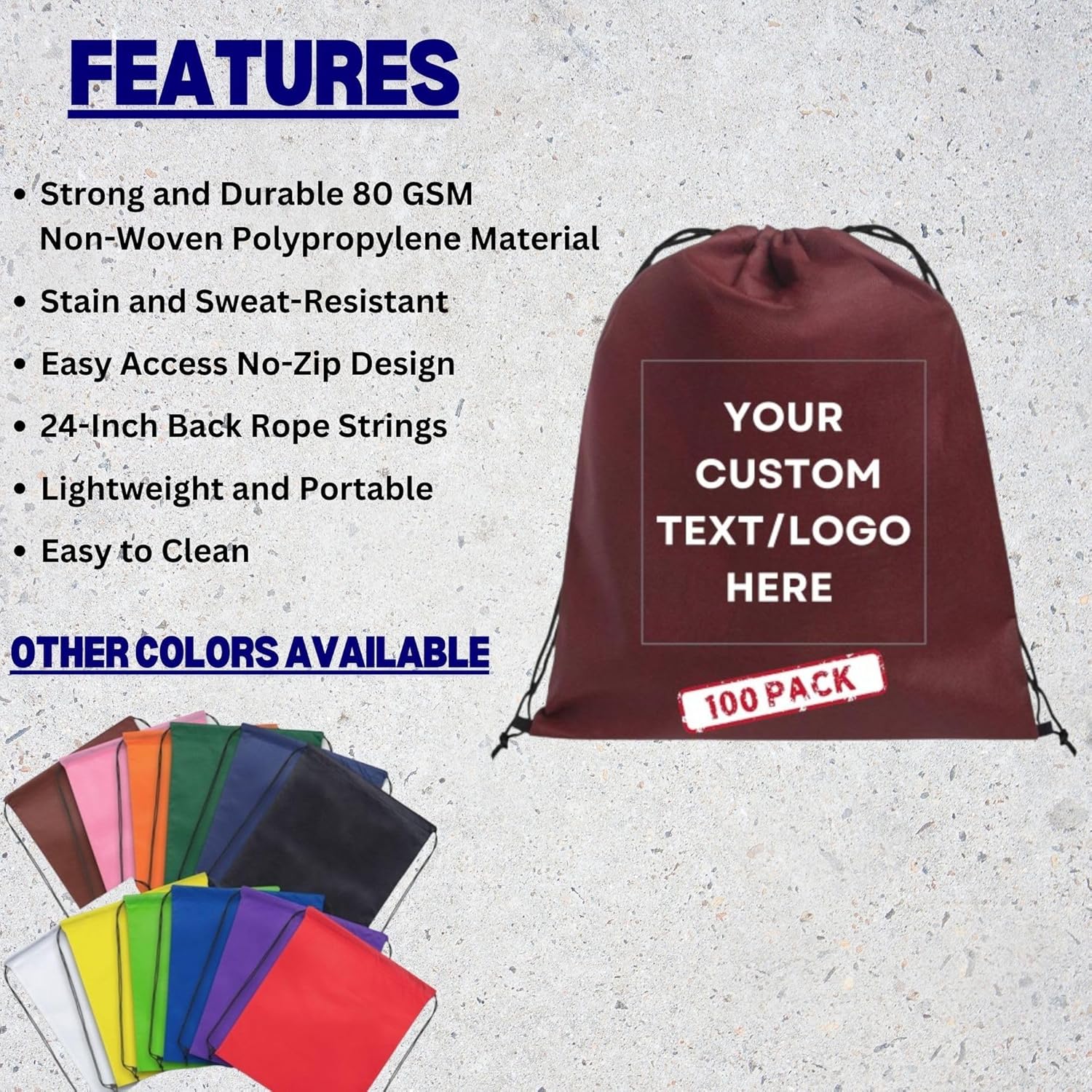 HANDSY Non-Woven Custom Drawstring Bags - Personalized Drawstring Backpack- Custom Bags with Logo for Traveling,Gym and Everyday Use (100, Maroon)