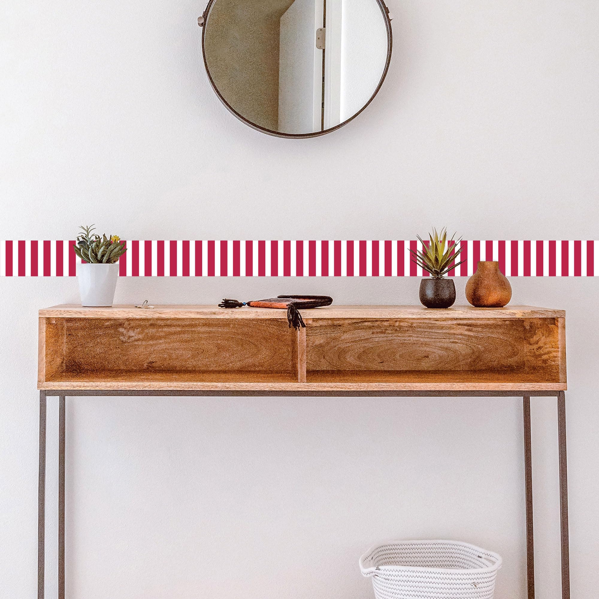 Plage Frise décorative adhésive Rayures Tendance Rouge Fushia 10 cm x 300 cm