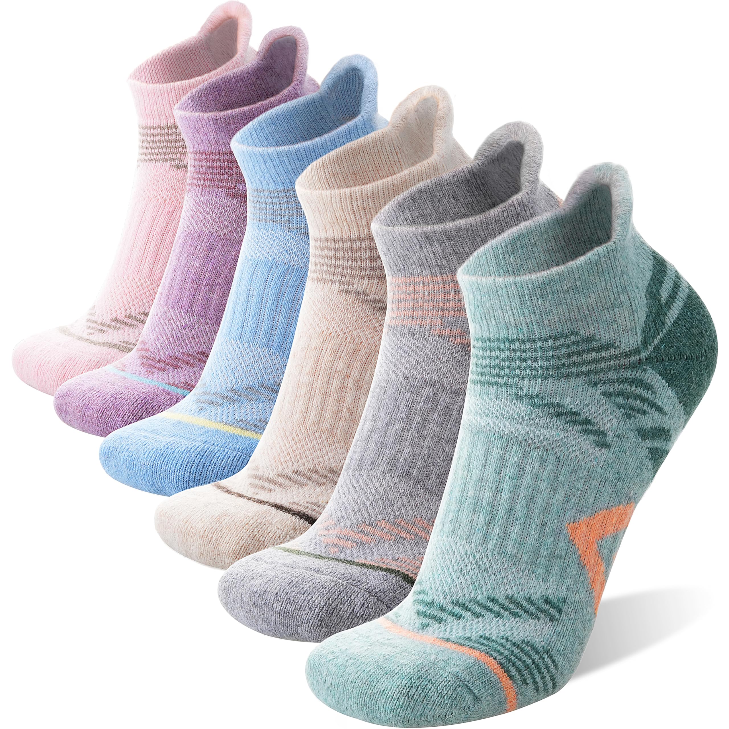 ANTSANG Merino Wool Ankle Hiking Running Socks Compression Thick Cushion Breathable No Show Socks for Men Women 6 Pairs