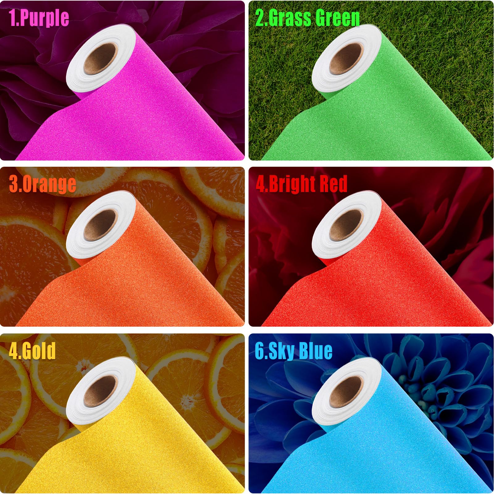Janlaugh Pinnwand-Papierrollen, bunt, glitzernd, goldfarben, orange, lila, rot, blau, grün, lichtbeständig, große farbige Bastelpapiere für Klassenzimmer-Dekoration, 48,3 x 10,2 m, 6 Stück
