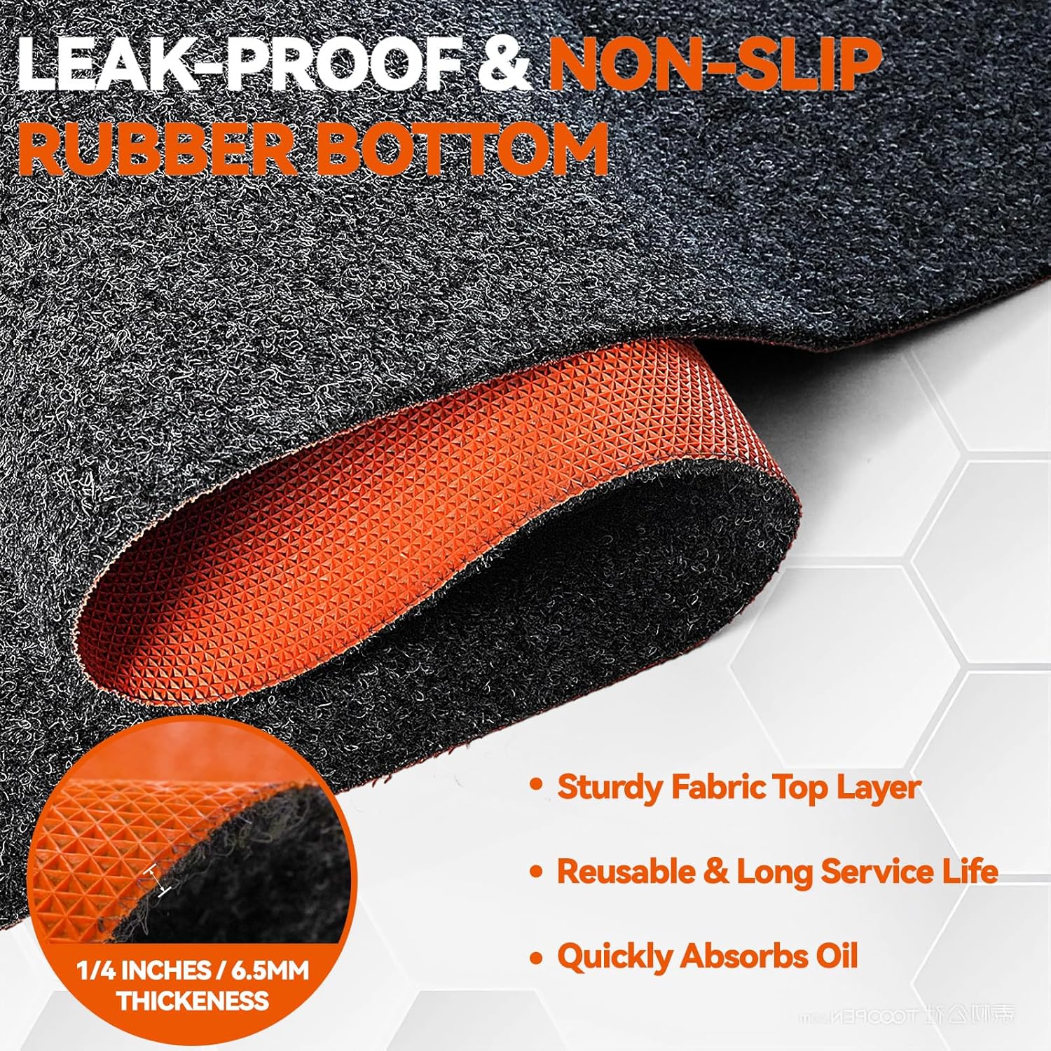 36" x 59" Heavy Duty Oil Spill Mat, Upgraded Garage Floor Mat for Under Car, 1/4" Waterproof Rubber Bottom Absorbs Oil Quickly, Washable, Reusable Oil Drip Leak Absorbent Pad - Image 2