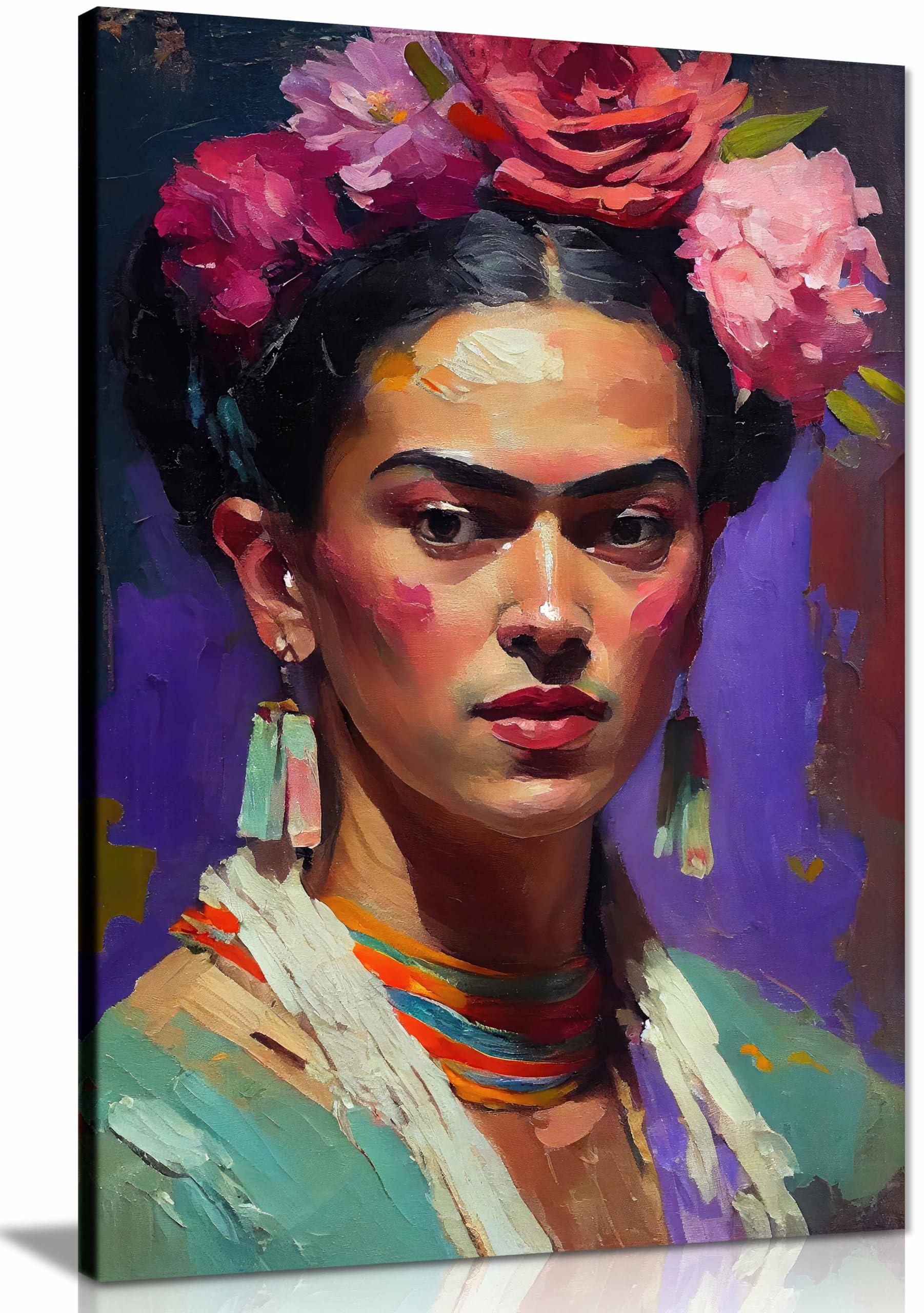 Panther Print Framed Canvas Portrait Of Frida Canvas Print, Framed Wall Art Pictures For Home Decor 31X20cm (12X8in)