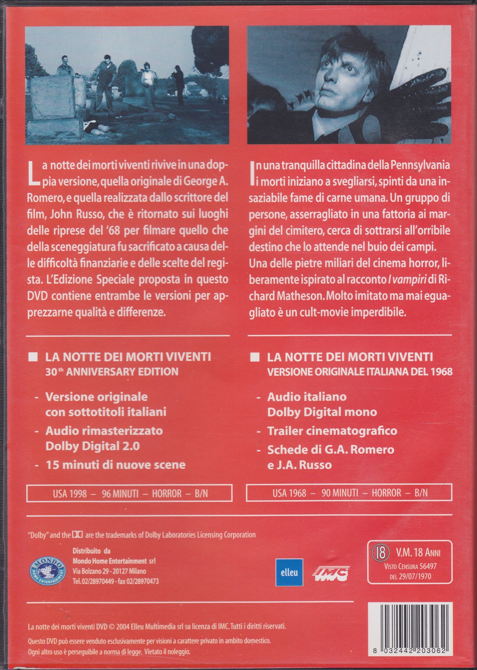 La Notte Dei Morti Viventi DVD película de zombis importación de Italia
