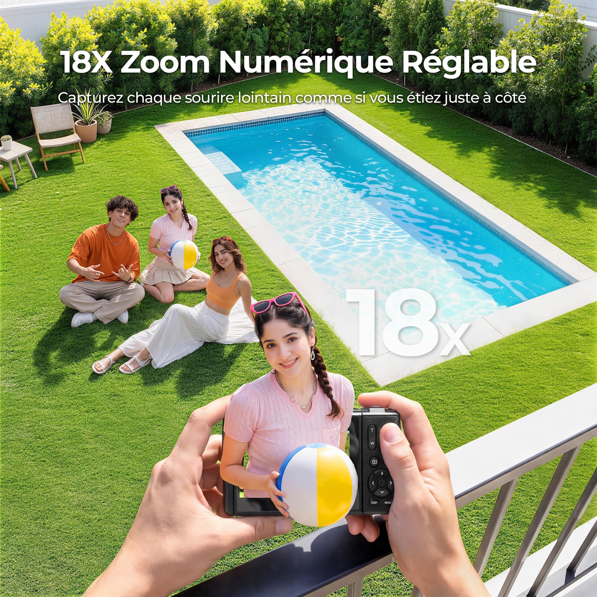 Appareil Photo Numérique 5K 80MP avec WiFi & Autofocus, Caméra Vlogging Youtube, Écran 3" 180° Rabattable, Zoom 18X, Compact Voyage Débutants & Adolescents, INCL. Carte 64GB & 2 Batteries