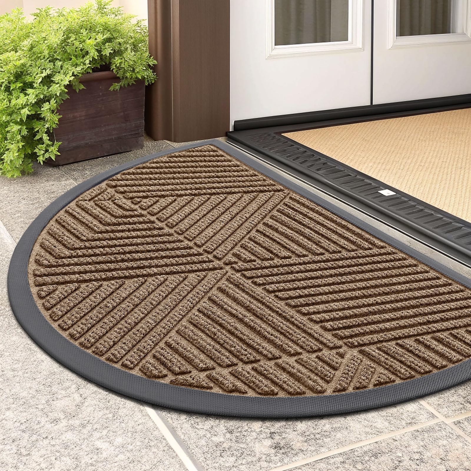 Smiry Half Circle Front Door Mat Outside Entrance, Rubber Doormat, 29.5x17