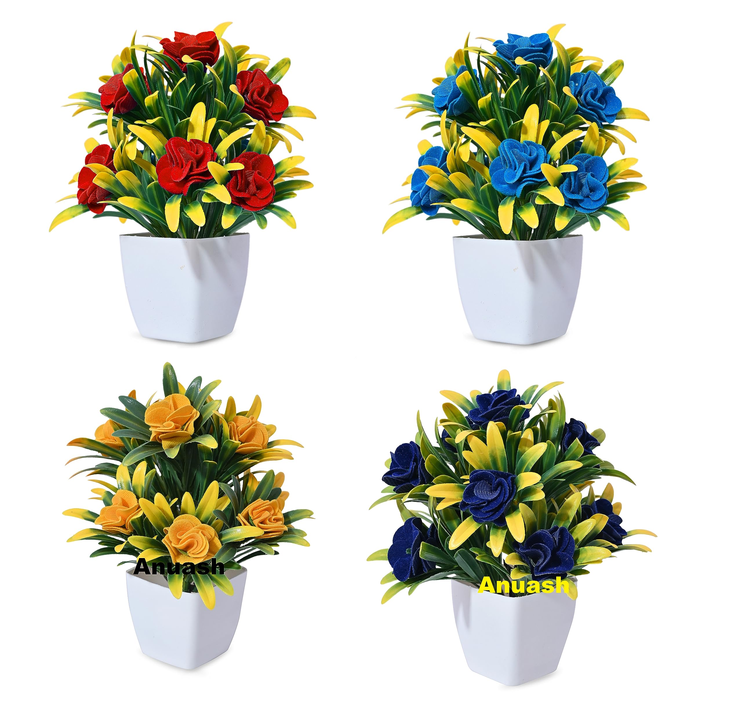 Anuash Rose Artificial Flowers for Home Decoration - 16 cm Height | Potted Plants for Decoration | Ideal for Bedroom, Living Room, Balcony Décor Flower & Showcase
