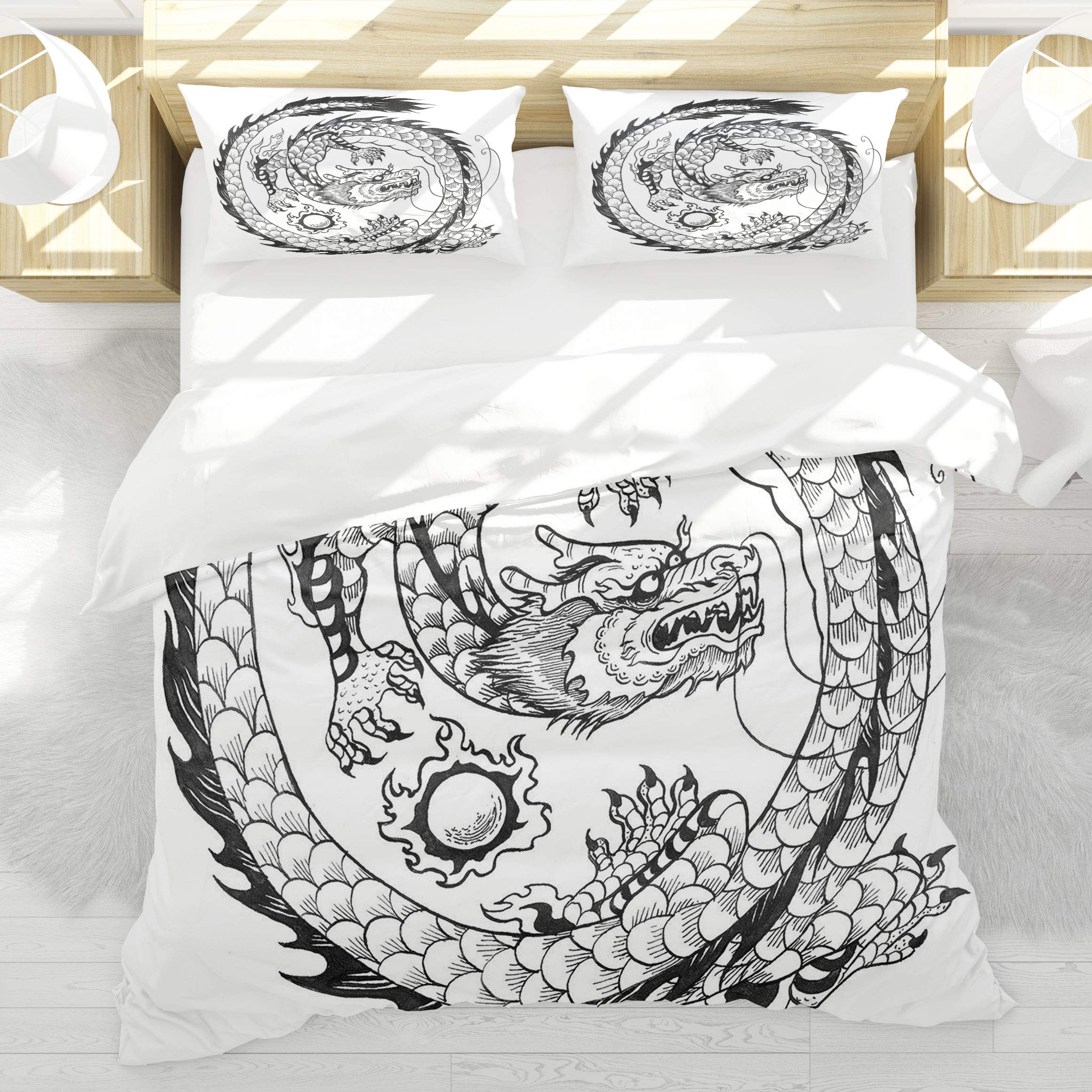 Housse de couette dragon 140x200 lit japonais ethnique asiatique