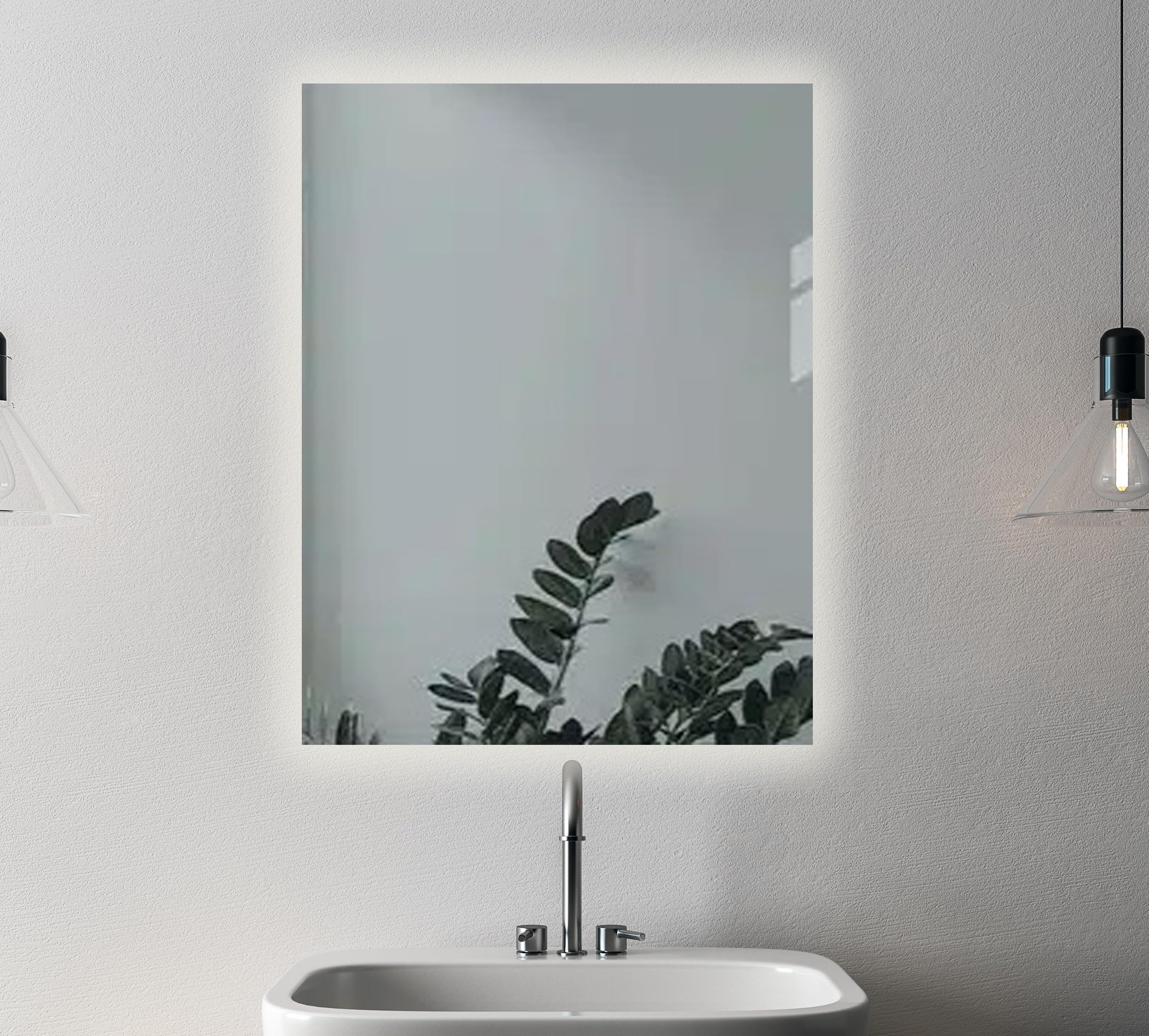 BD ART - Espejo de pared - Espejo de baño - Rectangular 60x80 cm - con iluminación LED - Color de luz cálido 3600K, IP44 - Espejo grande - Espejo - Espejo de cuerpo entero - Espejo de pared para baño