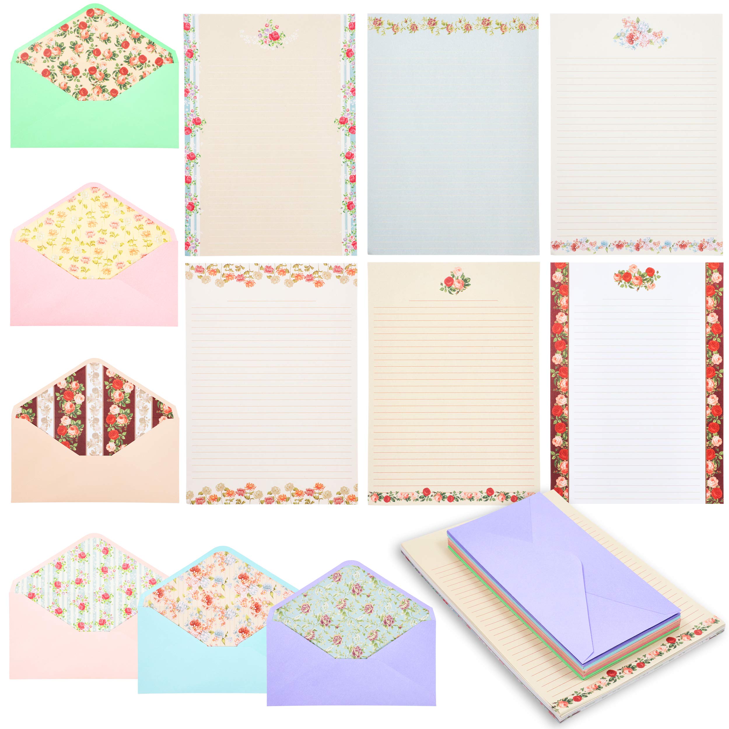 60 Sheets Vintage Floral Stationery with 30 Envelopes, Letter Writing Paper for Poems, Thank You Notes, Pen Pal, Scrapbook, Calligraphy (6 Designs, 26 x 18.5 cm)