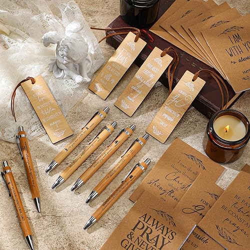 Miniatura 4 de Juego de 20 cuadernos de versículos bíblicos, cuaderno cristiano de papel kraft de bambú y marcador de madera, juego de diario religioso inspirador,