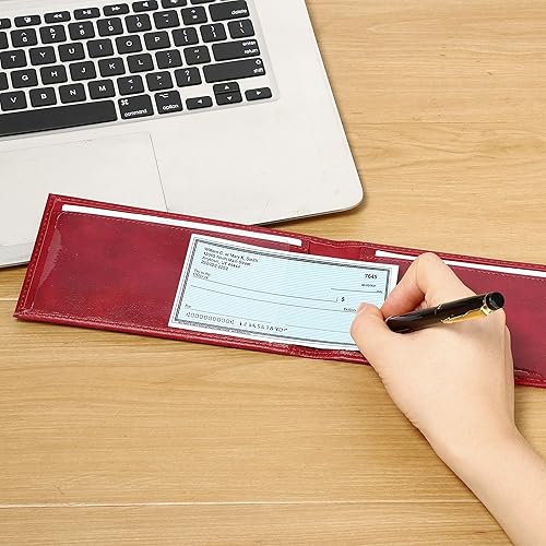 Miniatura 7 de LLi Cufite Funda de cuero para chequera para 2 cheques, rasgado lateral, cheques personales, registros, recibos, cheques duplicados, con ranuras
