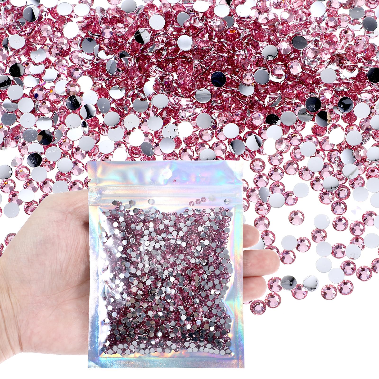 Pack of 3000 4 mm Resin Rhinestones, Rhinestones for Gluing on Fabric Sequin Embellishments Flatback Crystal Bling Diamonds for Nails Clothes Cups Bottles DIY Craft Decoration (Pink)