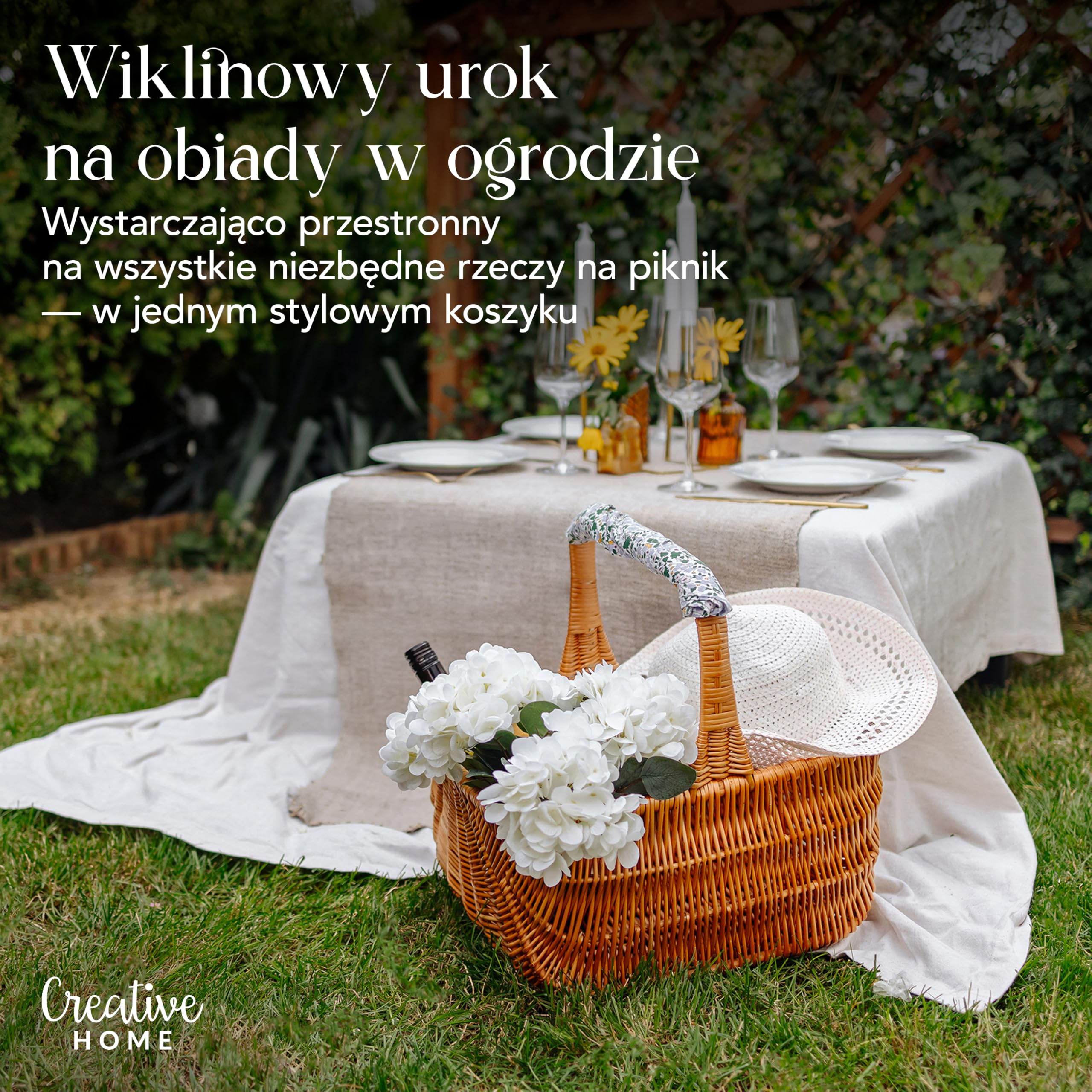 Creative Home Kosz Wiklinowy Holenderski Piknikowy z Rączką 42x32x40cm | (+/- 1 cm) | Duży i Lekki | Ręcznie Wyplatany | Naturalny Brąz | Uniwersalny i Wytrzymały